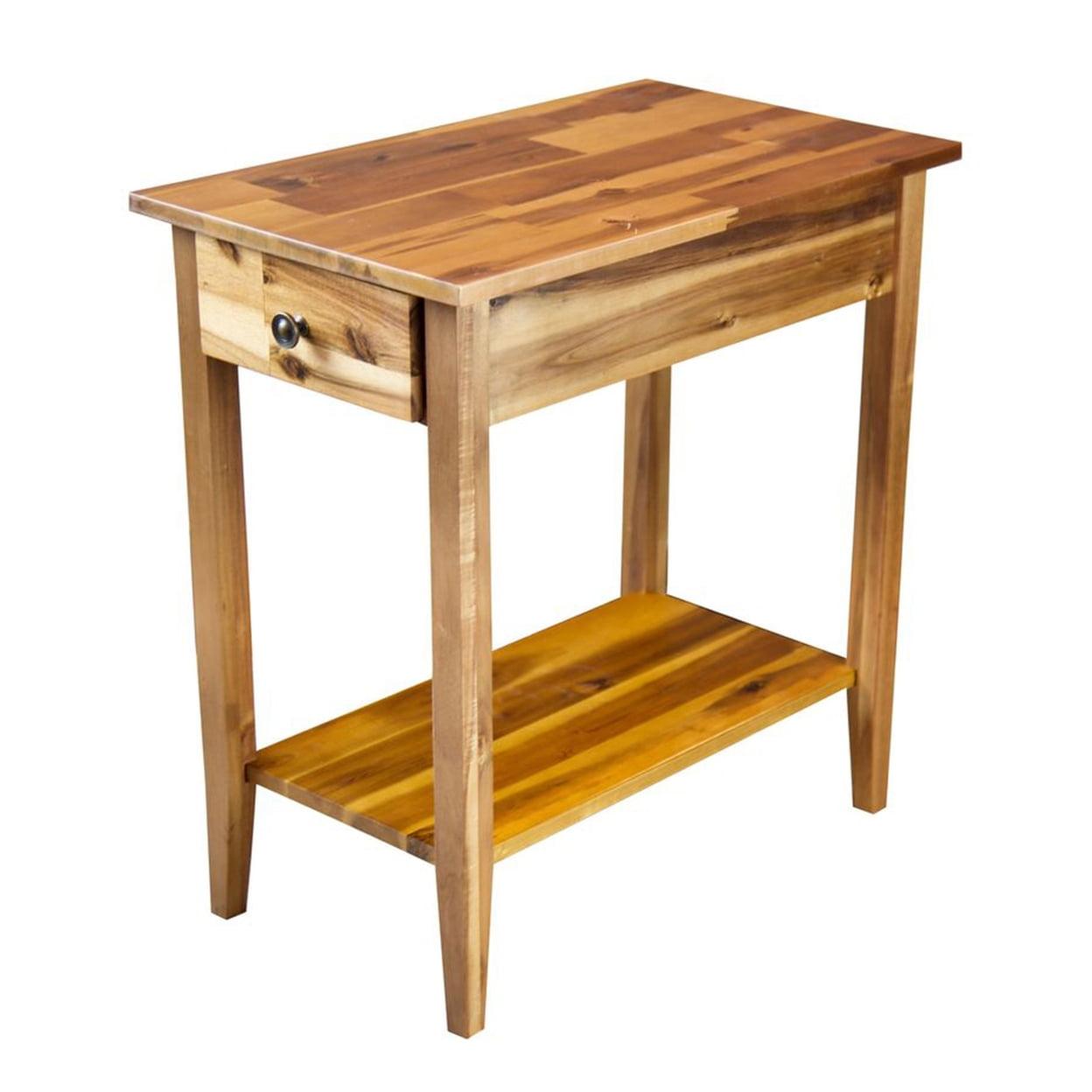 Natural Acacia Wood and Metal End Table with Storage