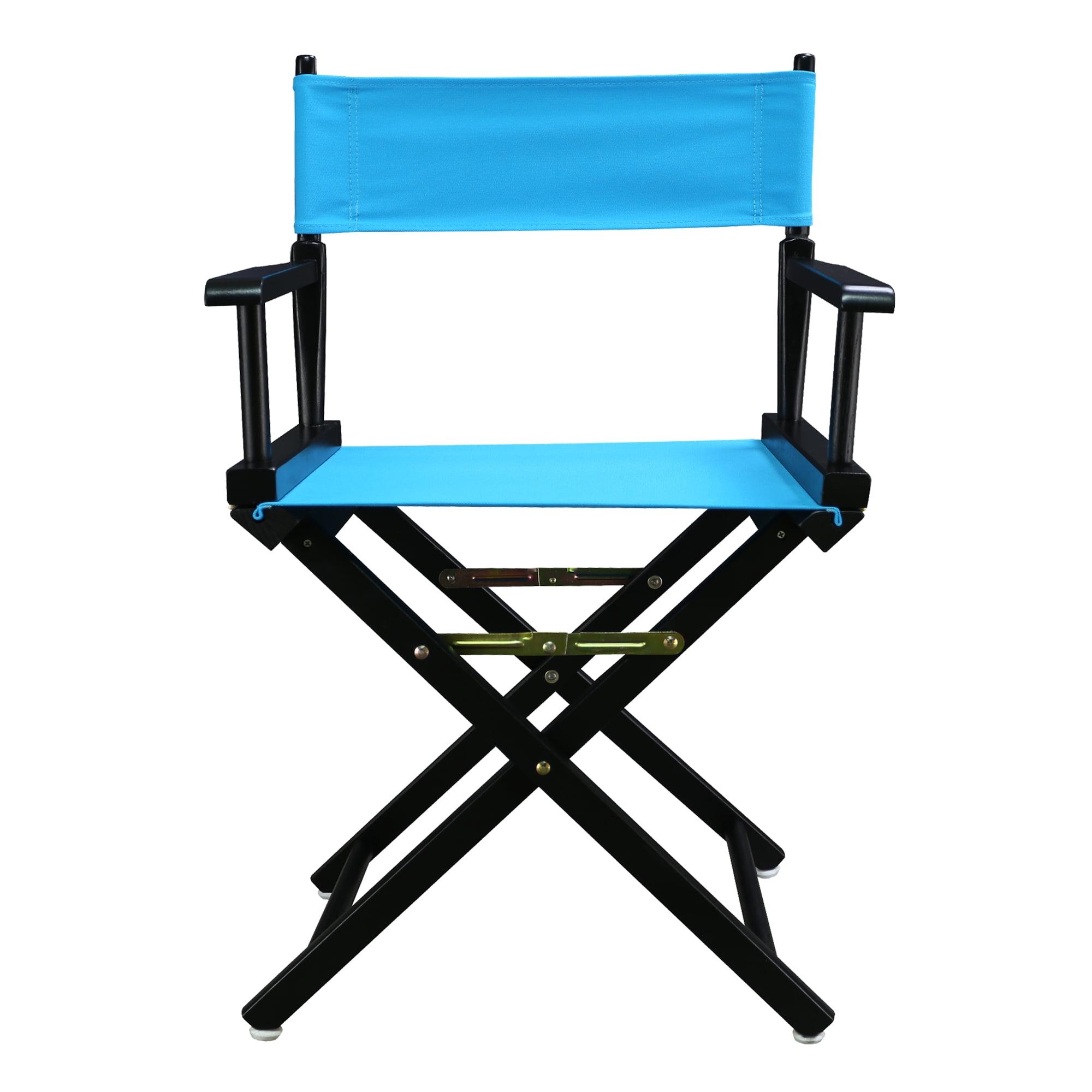 Foldable Classic Director's Chair in Black and Turquoise, Solid Wood