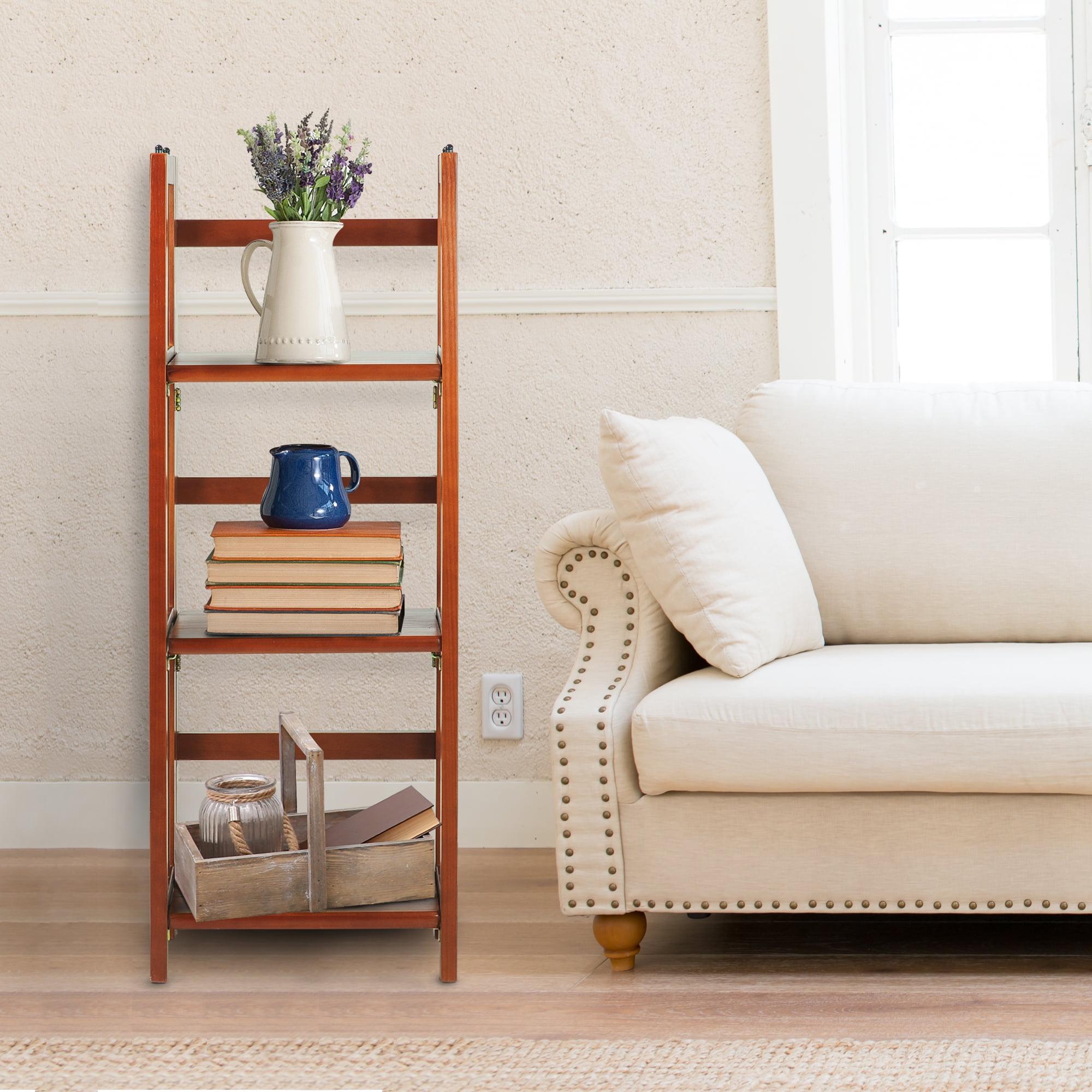 Casual Home Mahogany Solid Wood 14" Foldable 3-Shelf Bookcase