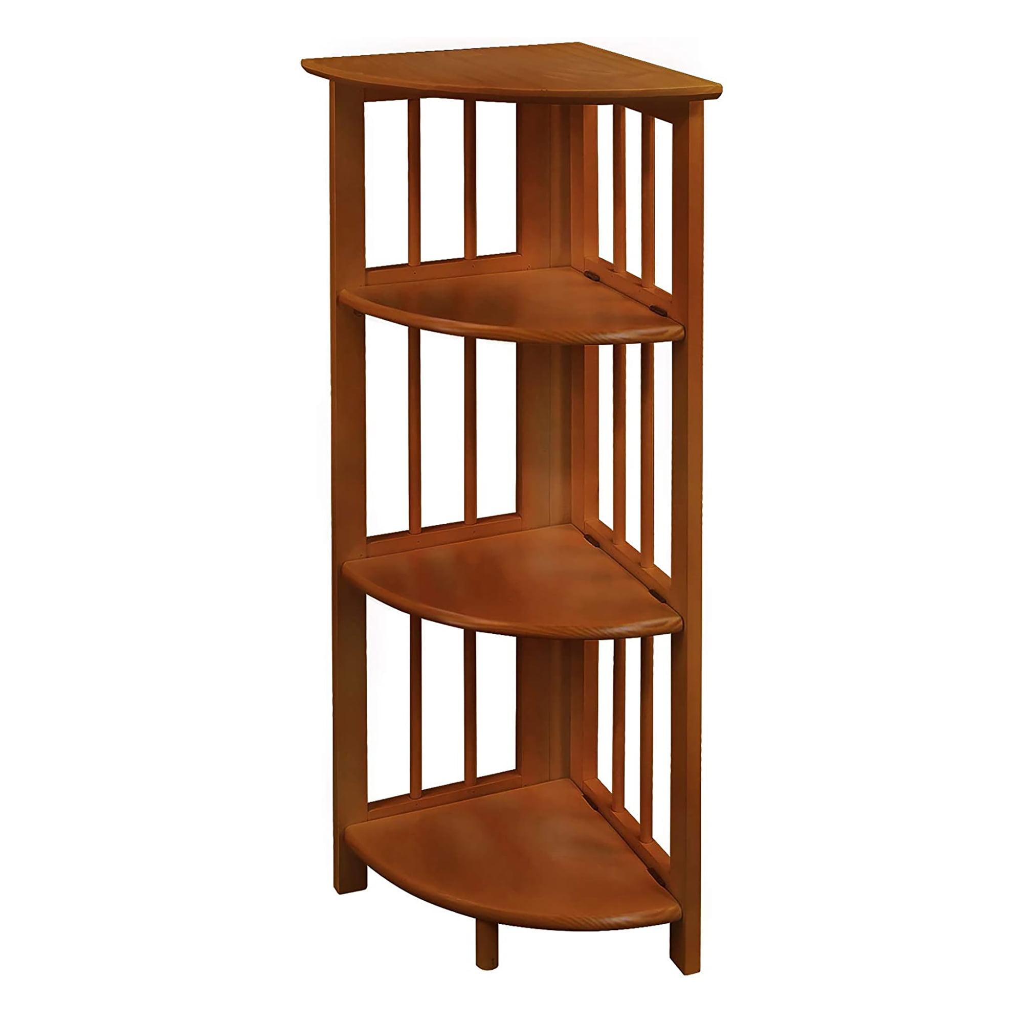 Honey Oak Solid Wood Contemporary Corner Folding Bookshelf