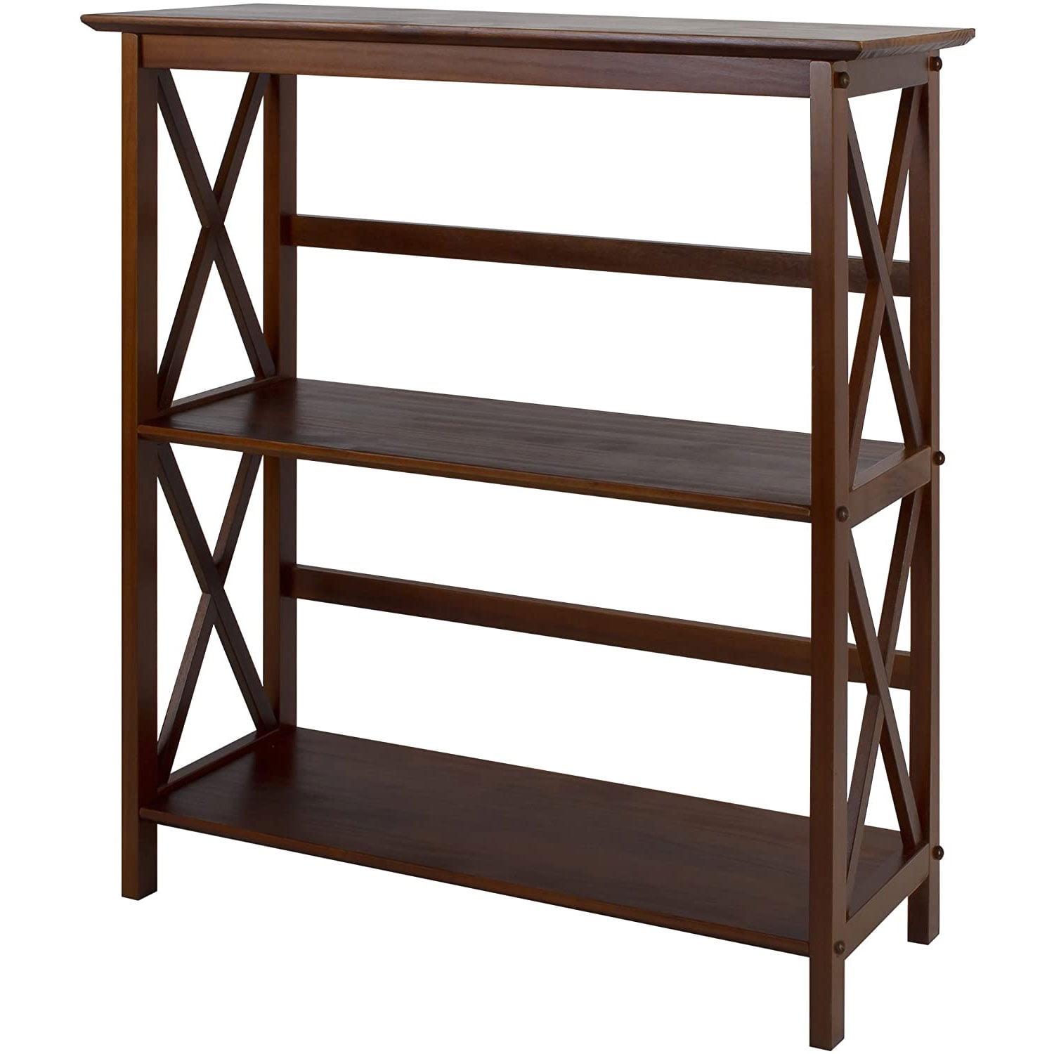 Casual Home 324-34 Soild Wood Montego X Design Style 3 Shelf Bookcase, Walnut