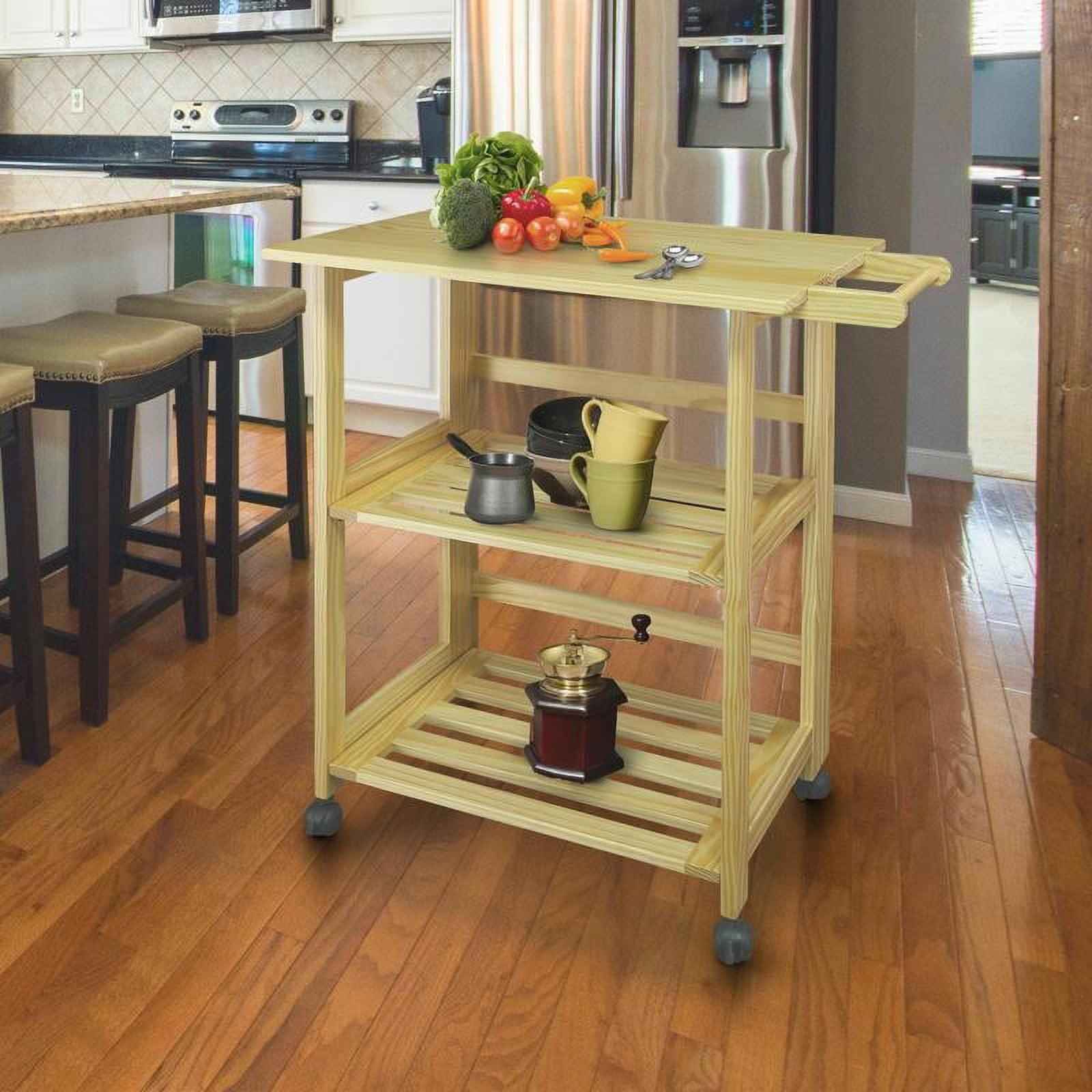 Trek Natural Pine Wood Folding Kitchen Cart with Storage