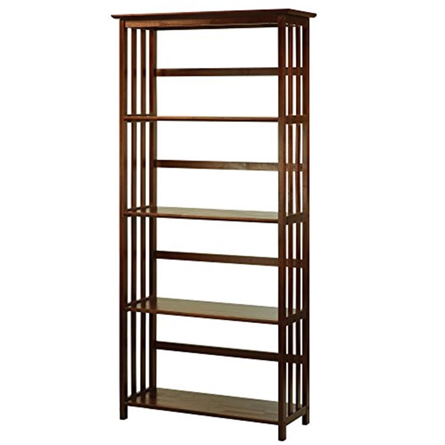 Mission Style Solid Walnut 5-Shelf Bookcase in Dark Stain