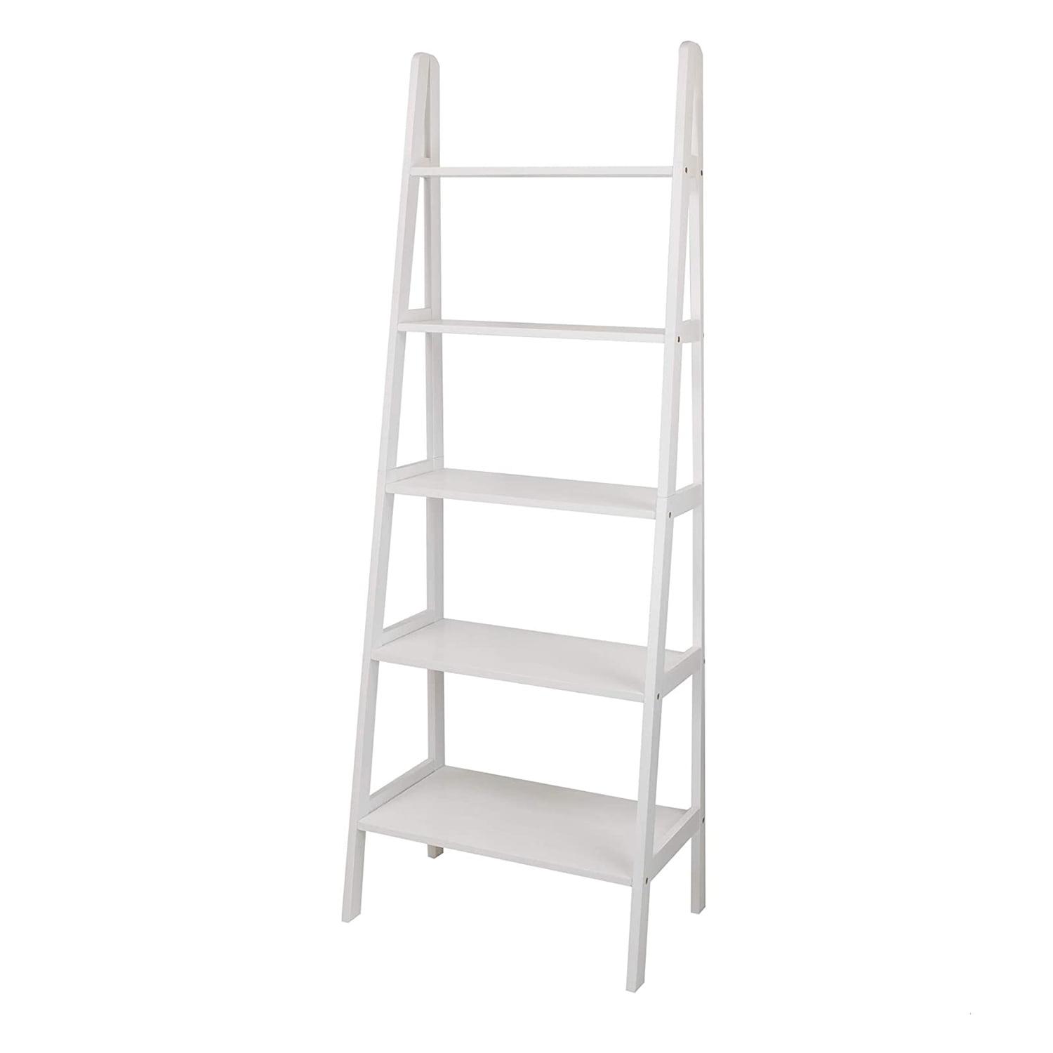 Cascading White Solid Wood 5-Shelf Ladder Bookcase