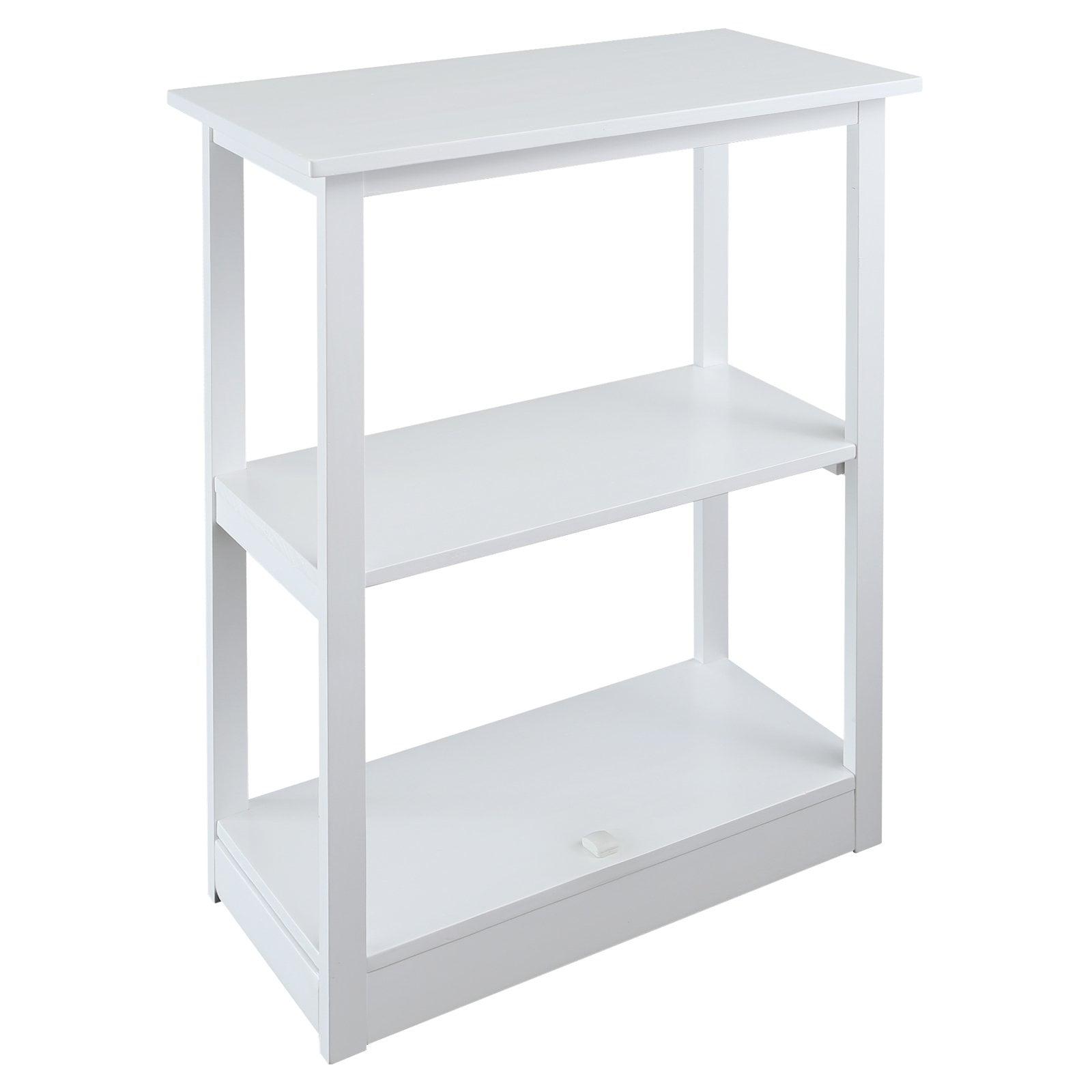 Adams White Solid Pine 3-Shelf Bookcase with Concealed Drawer