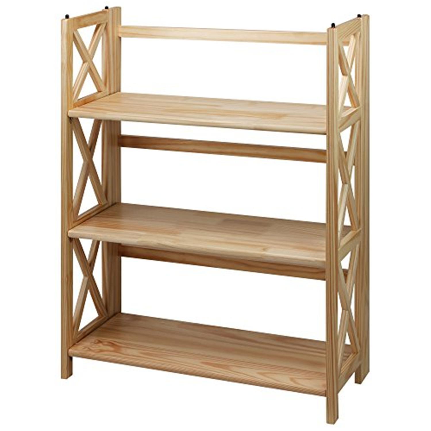 Natural Wood Montego 3-Shelf Stackable Bookcase with Doors