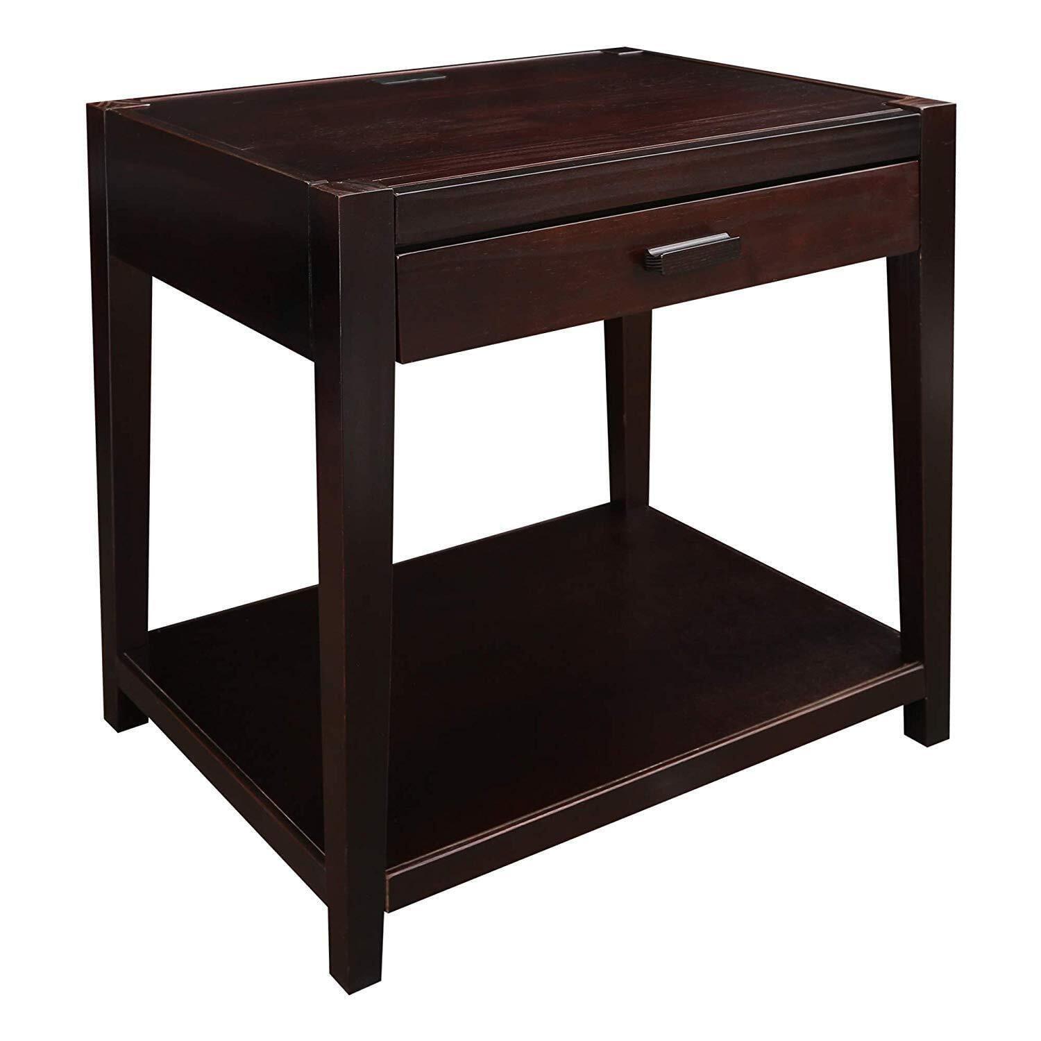 Notre Dame Transitional Espresso Pine Nightstand with USB Ports