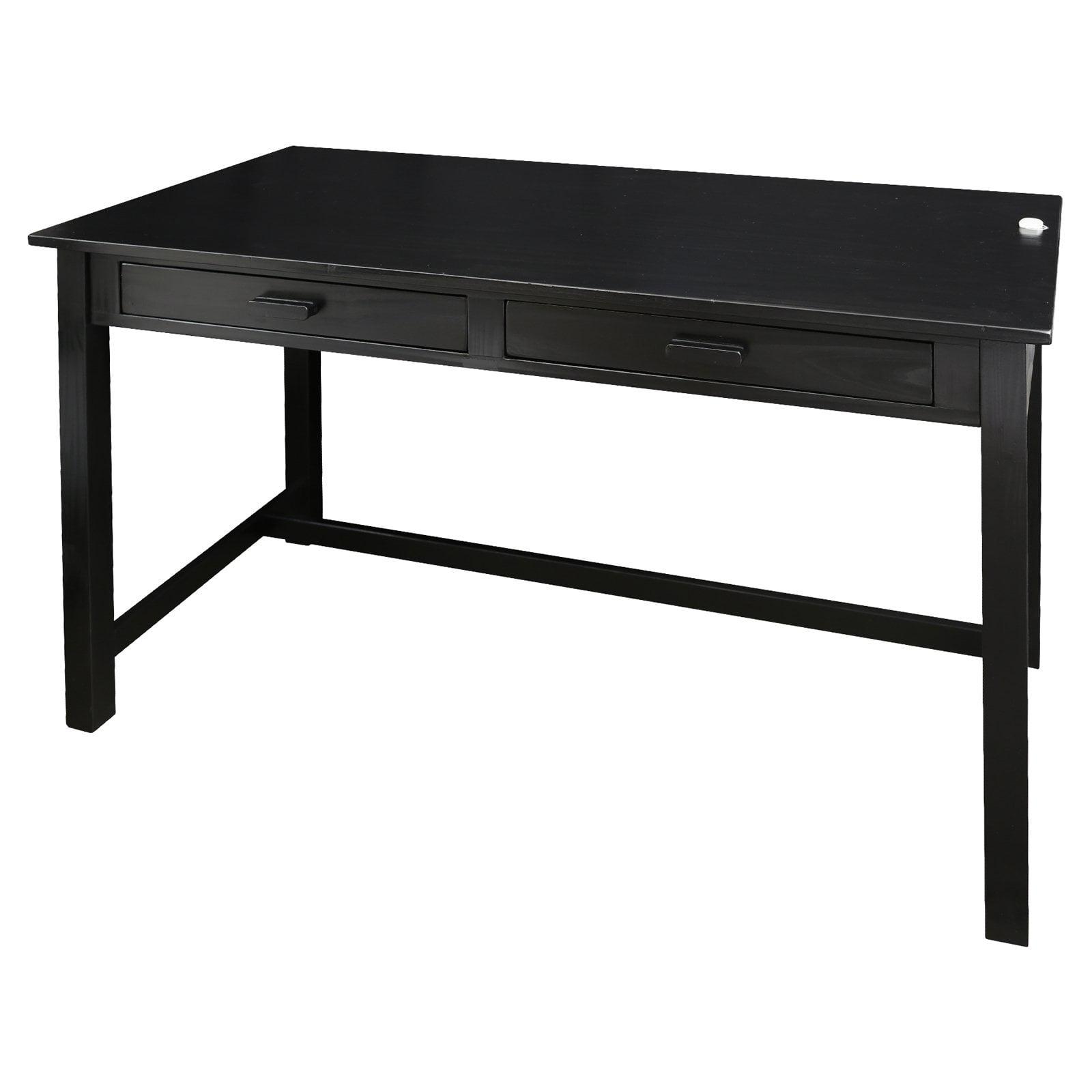 Jefferson Black Pine Wood Desk with Concealed Drawers