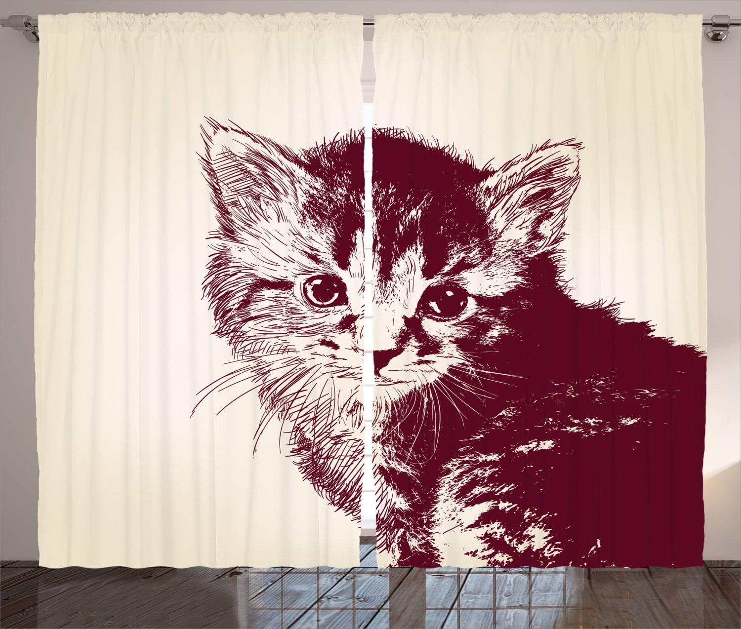 Ambesonne Cat Semi-Sheer Rod Pocket Curtain Panels (Set of 2)