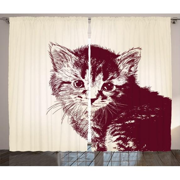 Ambesonne Cat Semi-Sheer Rod Pocket Curtain Panels (Set of 2)