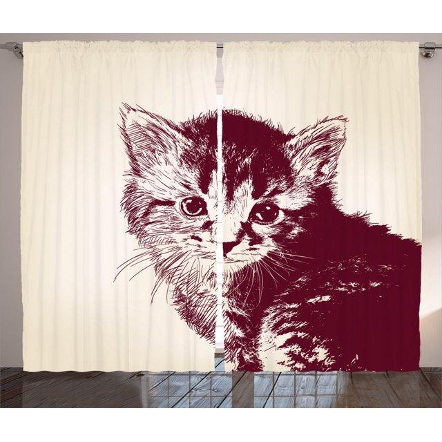 Ambesonne Cat Semi-Sheer Rod Pocket Curtain Panels (Set of 2)