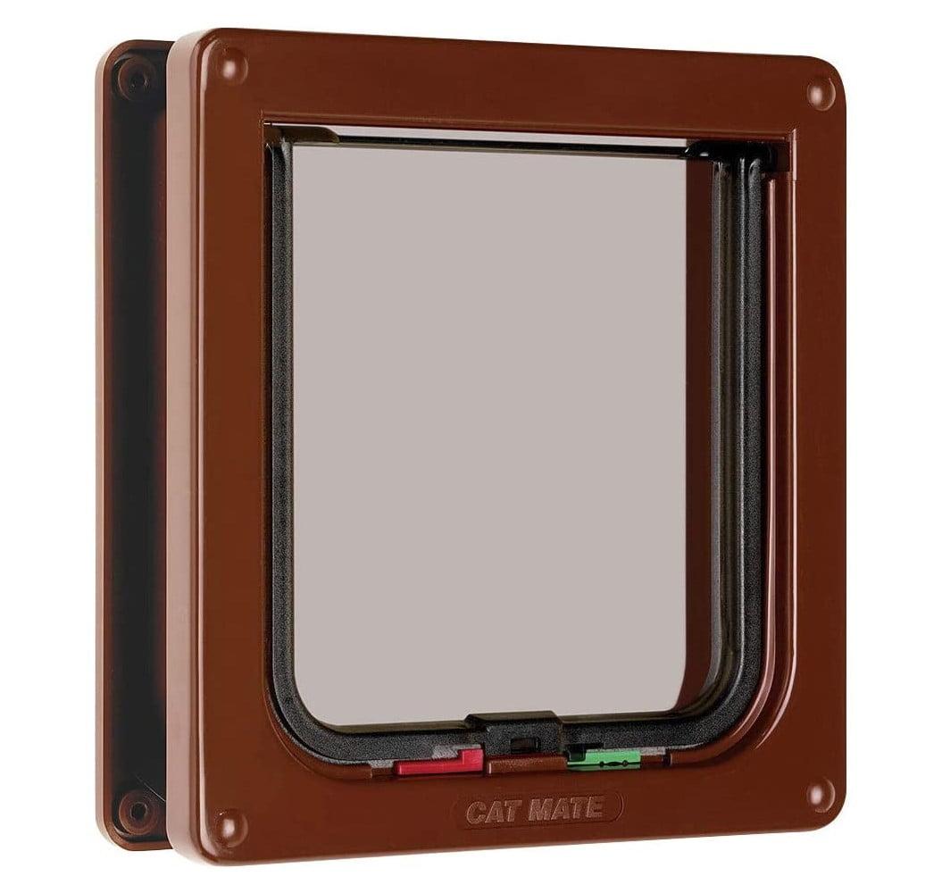 Cat Mate 4 Way Locking Cat Flap with Door Liner, Transparent Flap, and Magnetic Catch - Brown