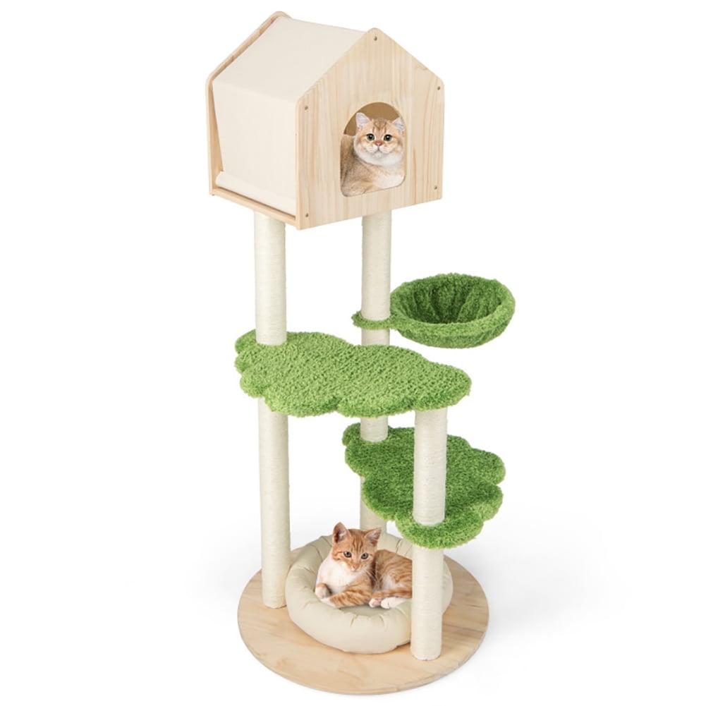 Latitude Run® Latitude Run® Wooden Cat Tree 55'' Tall Cat Climbing Stand W/ Sisal Scratching Posts Green
