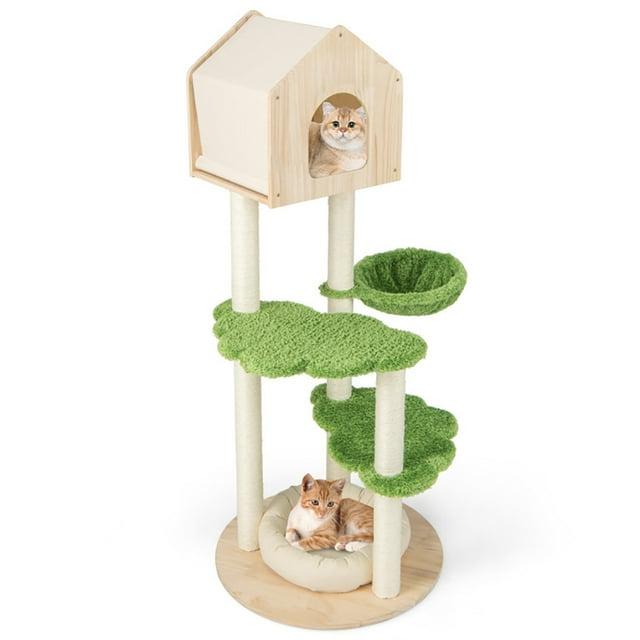 Latitude Run® Latitude Run® Wooden Cat Tree 55'' Tall Cat Climbing Stand W/ Sisal Scratching Posts Green