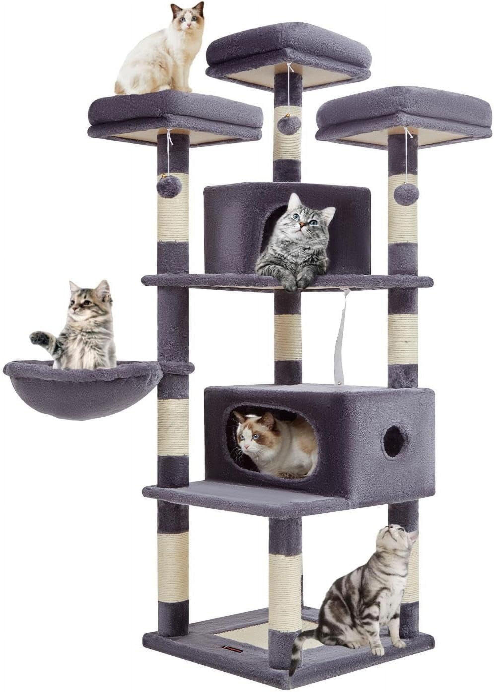 Smoky Gray Multi-Level Cat Tree with Hammock and Caves