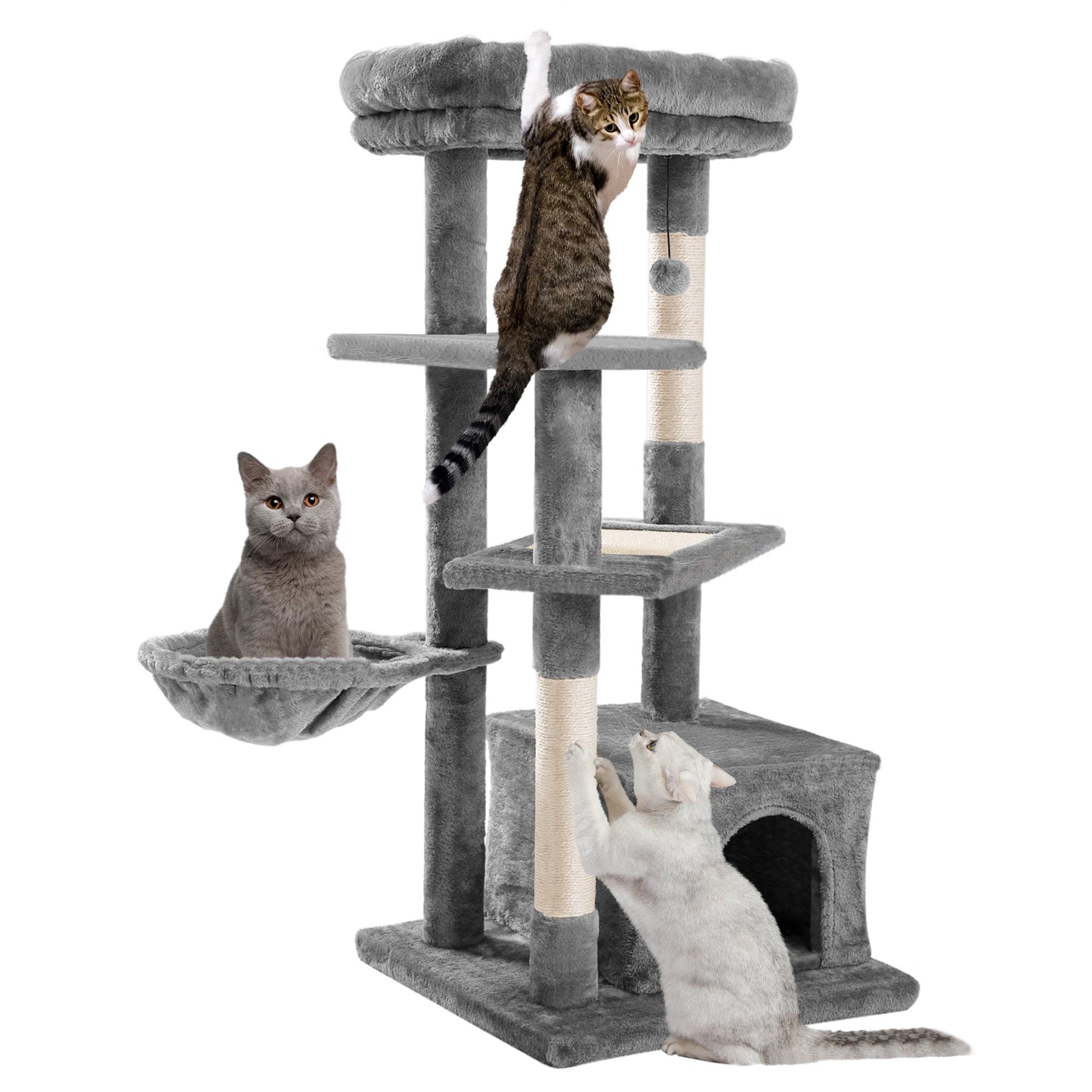 Multi-Level Cat Tree Tower With Cat Hammocks, Sisal Covered Scratching Post And Plush Top Perch