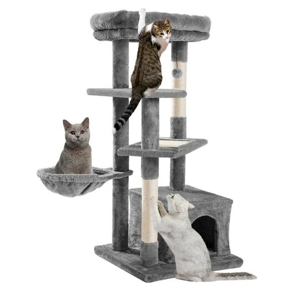 Multi-Level Cat Tree Tower With Cat Hammocks, Sisal Covered Scratching Post And Plush Top Perch