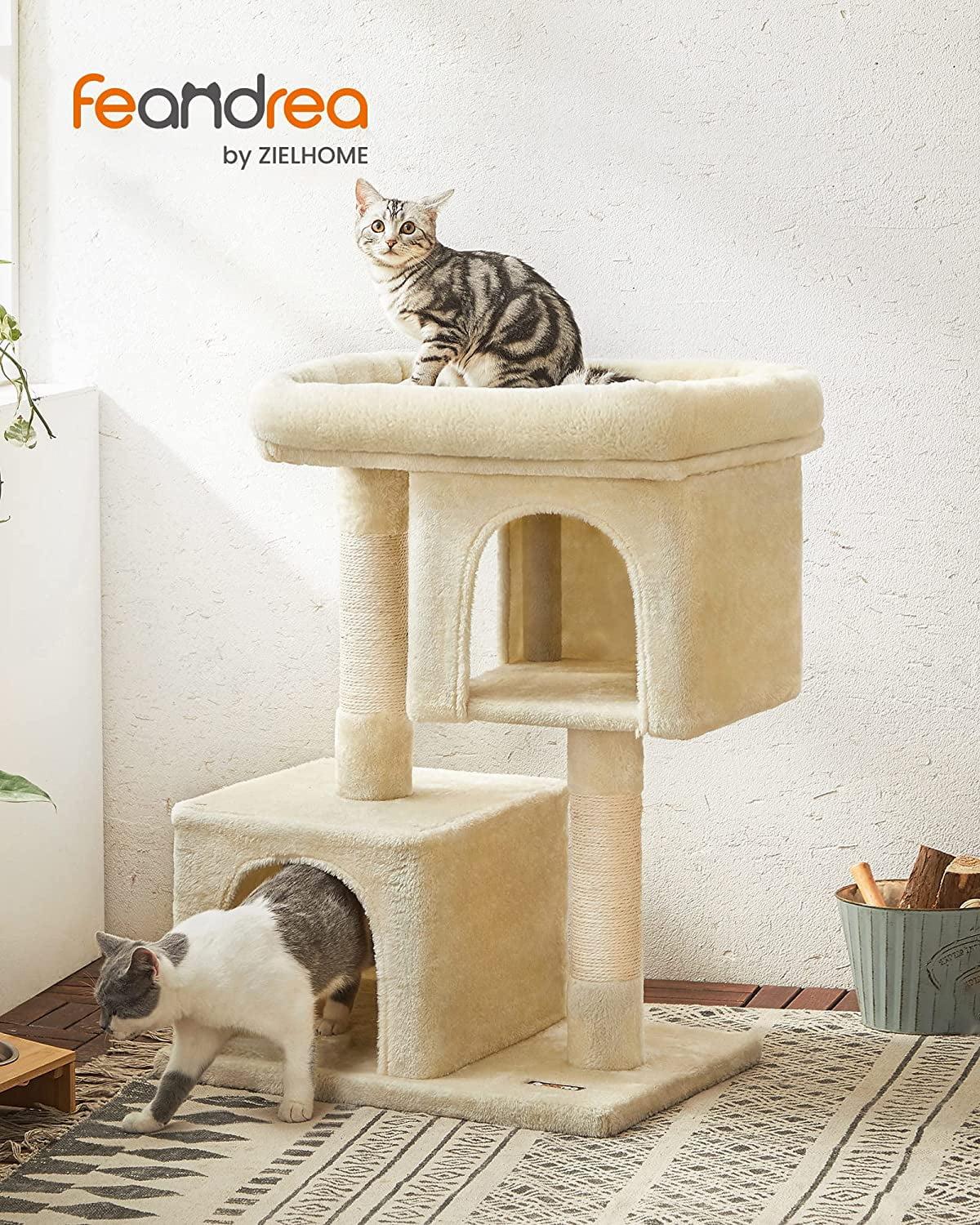 Beige Multi-Level Cat Tree with Sisal Scratching Posts