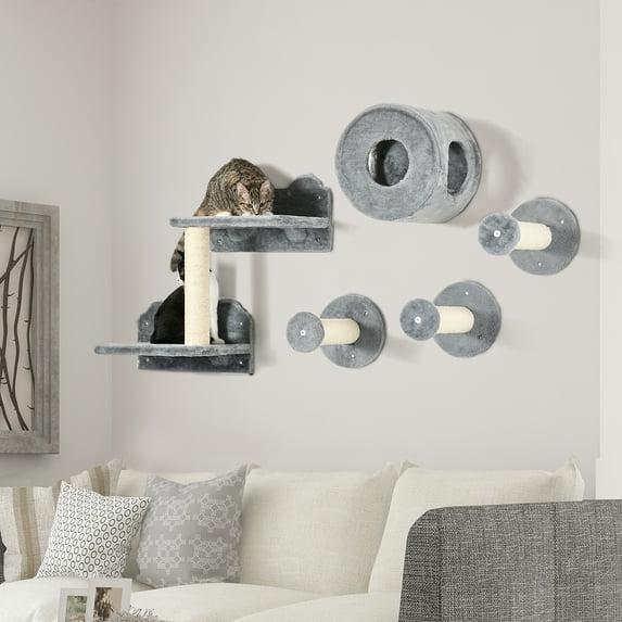 George Oliver Versatile Cat Wall Shelves Set With Condo, Cushion, Scratching Post And Jumping Platform