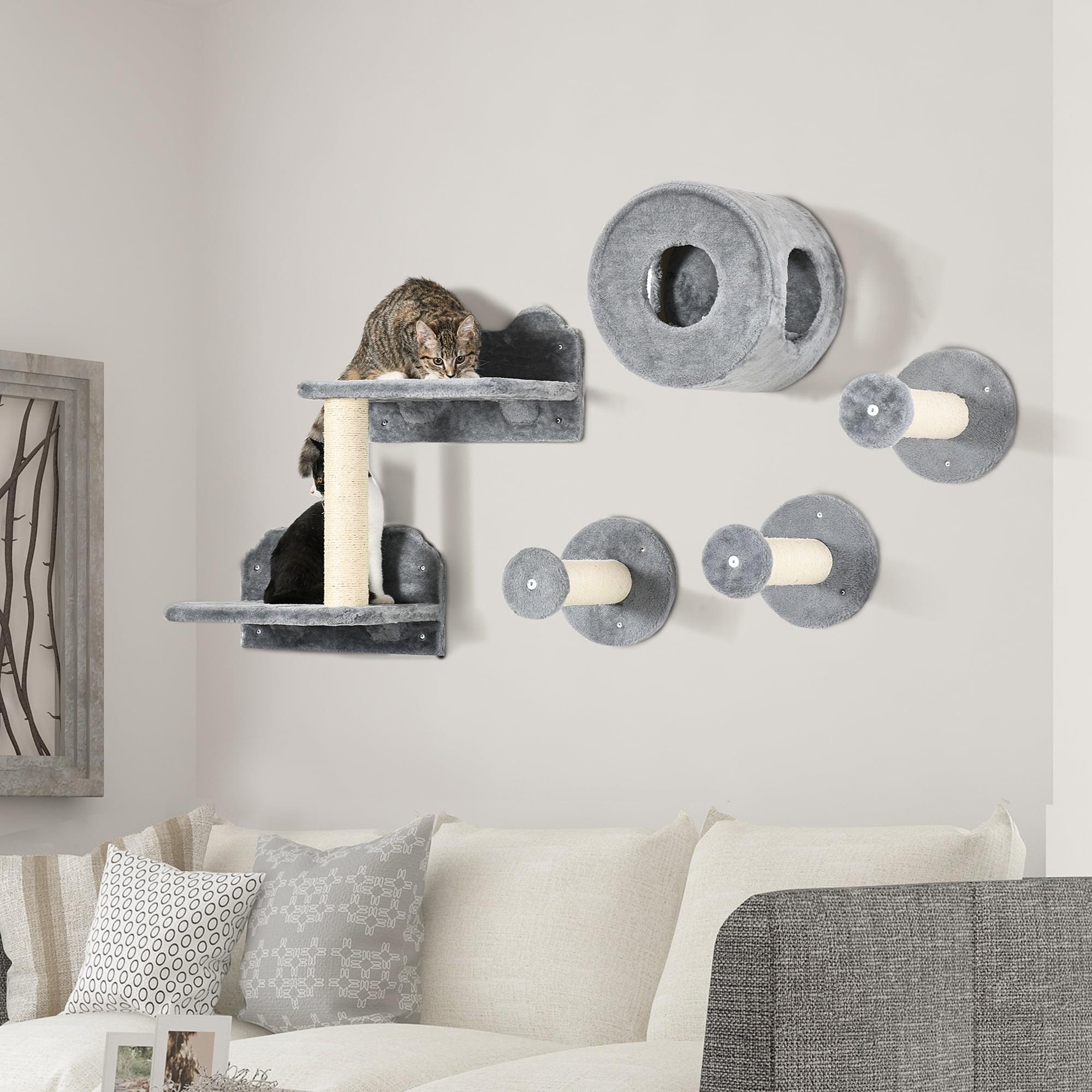 George Oliver Versatile Cat Wall Shelves Set With Condo, Cushion, Scratching Post And Jumping Platform