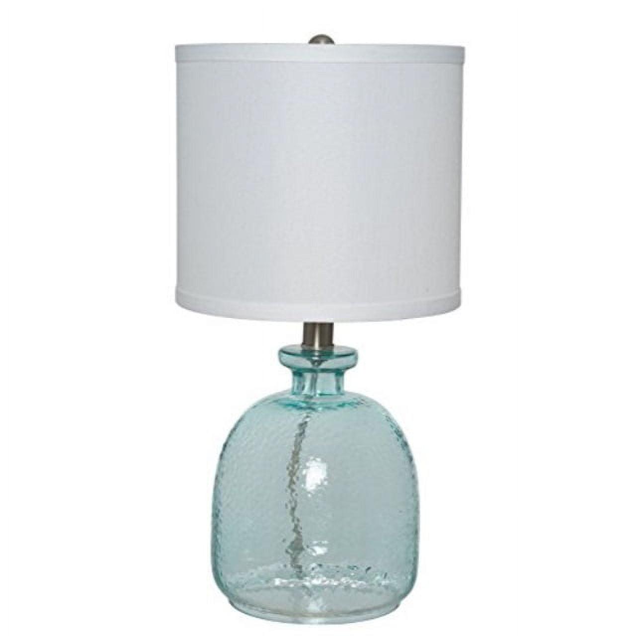 Ocean Blue Glass Table Lamp with Off-White Linen Shade