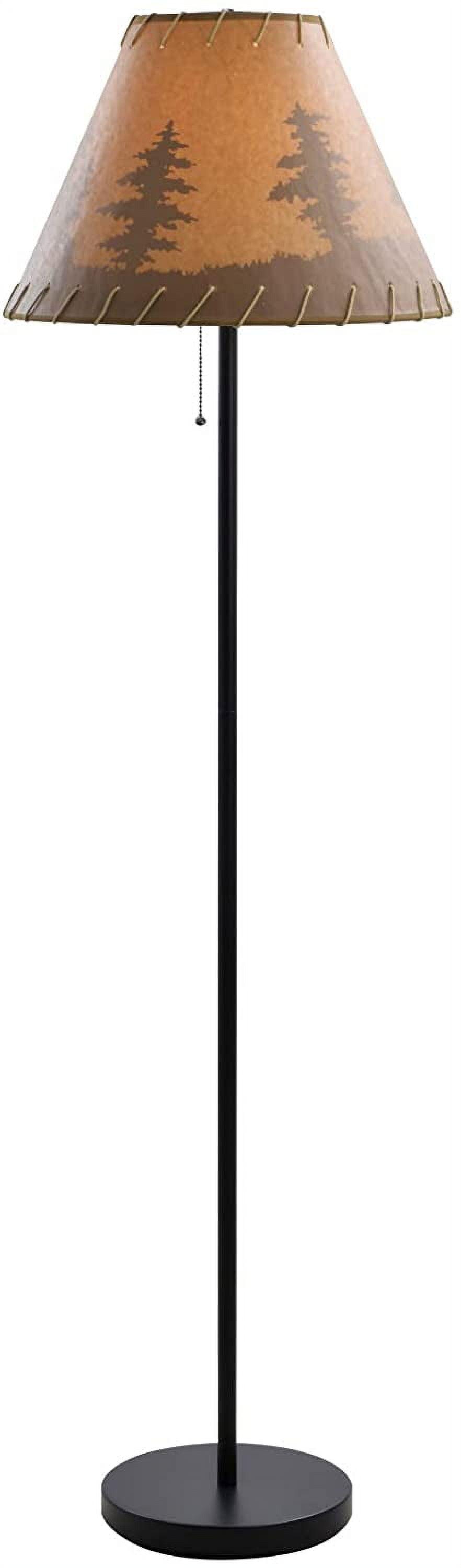 Rustic Black Metal Floor Lamp with Light Brown Forest Print Shade