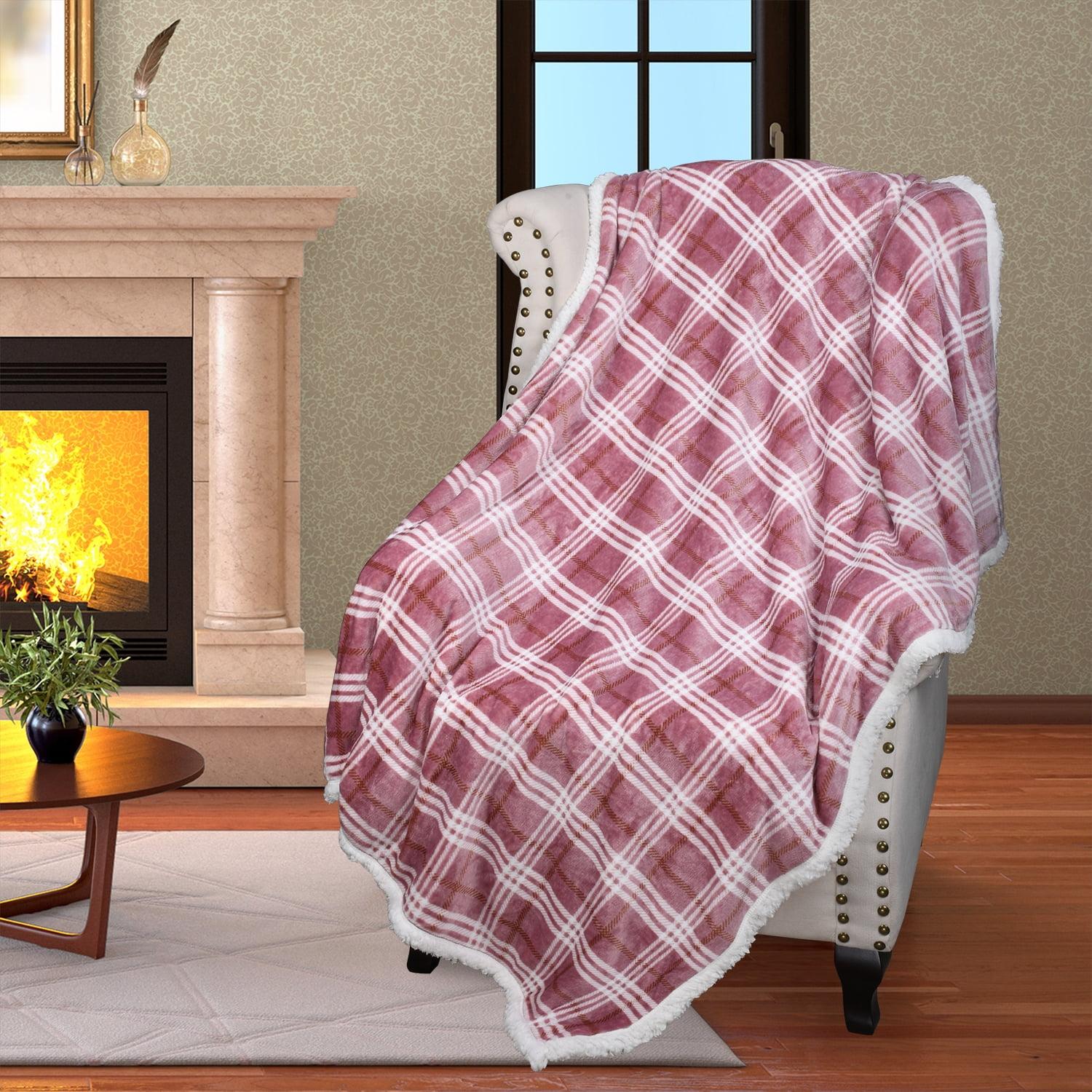 Catalonia Plaid Fleece Throw Blanket, Super Soft Warm Snuggle Christmas Holiday Throws for Couch Cabin Decro, Checkered, 50x60 inches