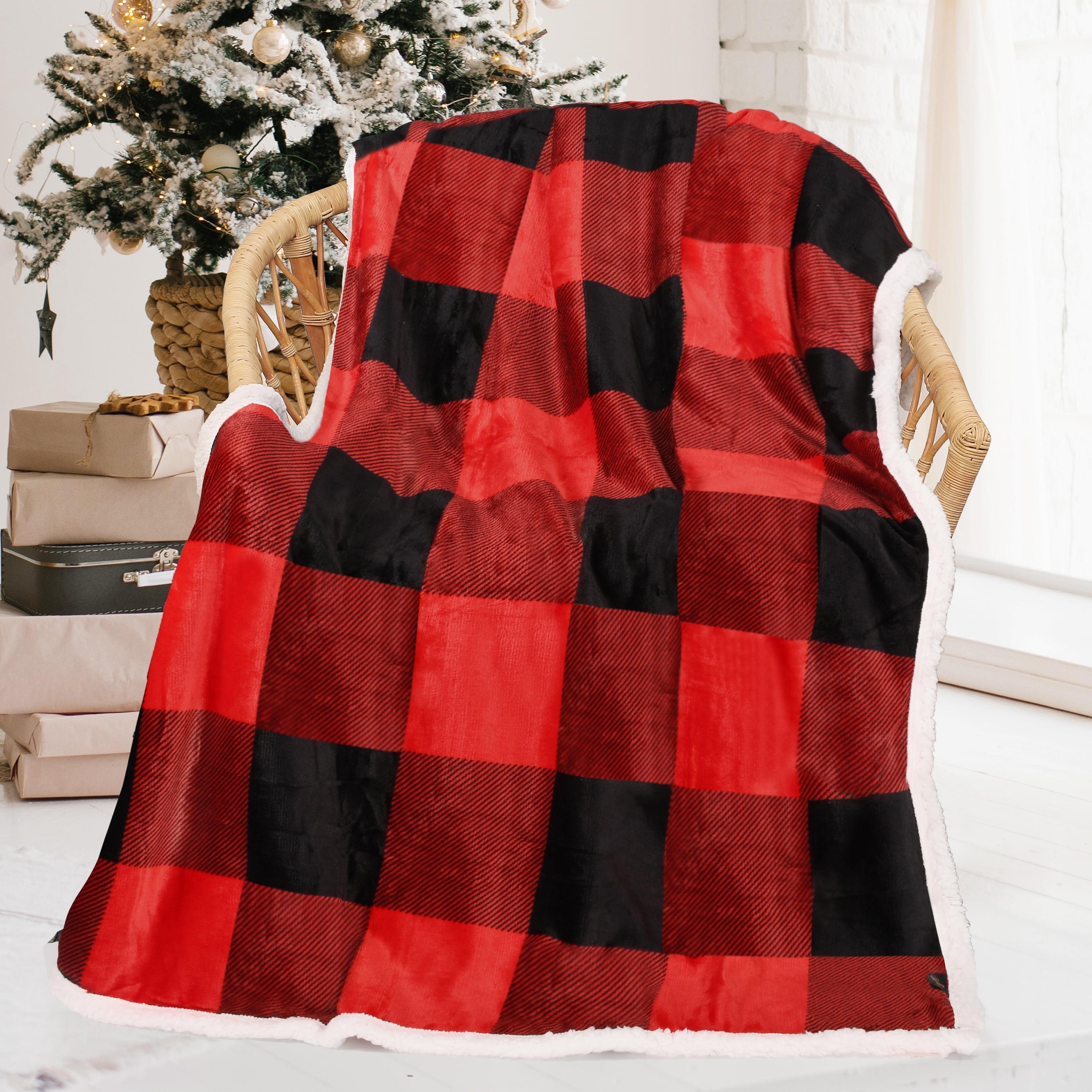 Catalonia Plaid Fleece Throw Blanket, Super Soft Warm Snuggle Christmas Holiday Throws for Couch Cabin Decro, Checkered, 50x60 inches