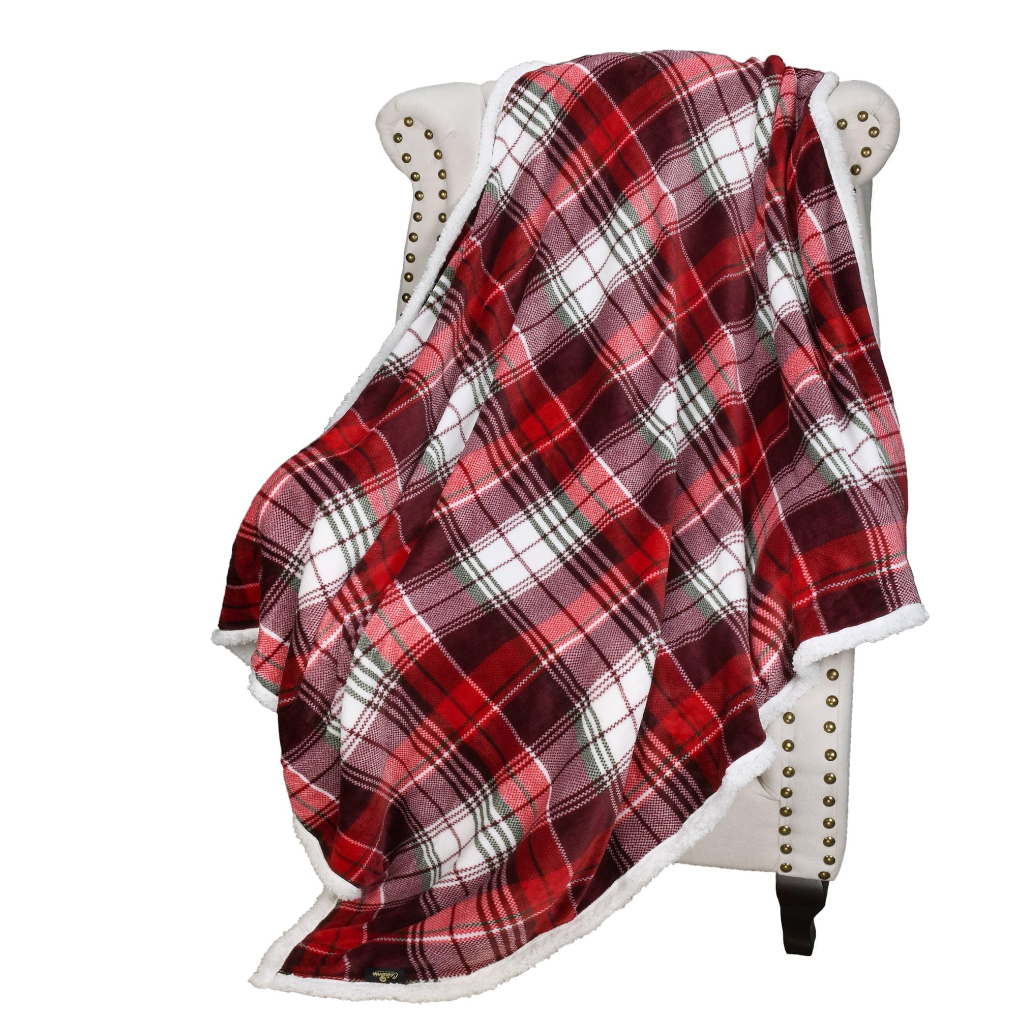 Red Plaid Sherpa Reversible Christmas Throw Blanket, 50x60 inches