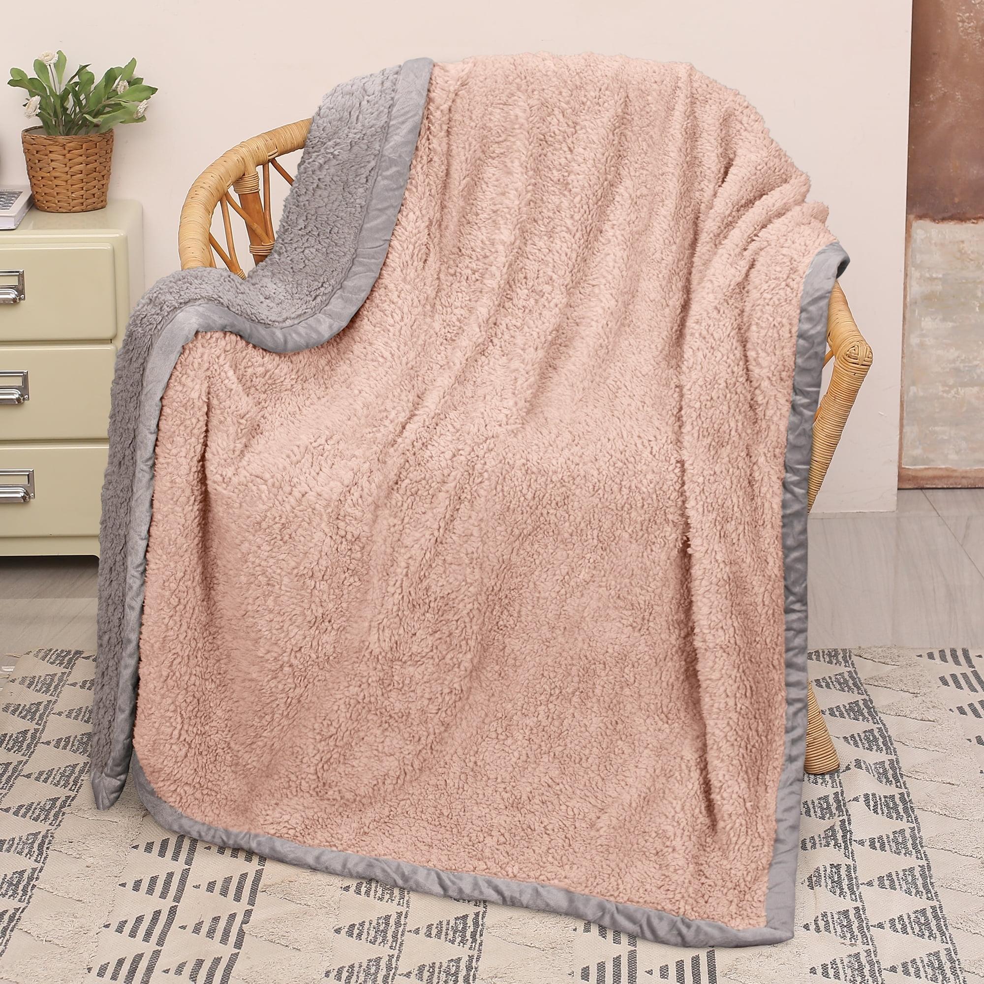 Catalonia Pink and Gray Reversible Sherpa Throw Blanket, 50x60 Inches