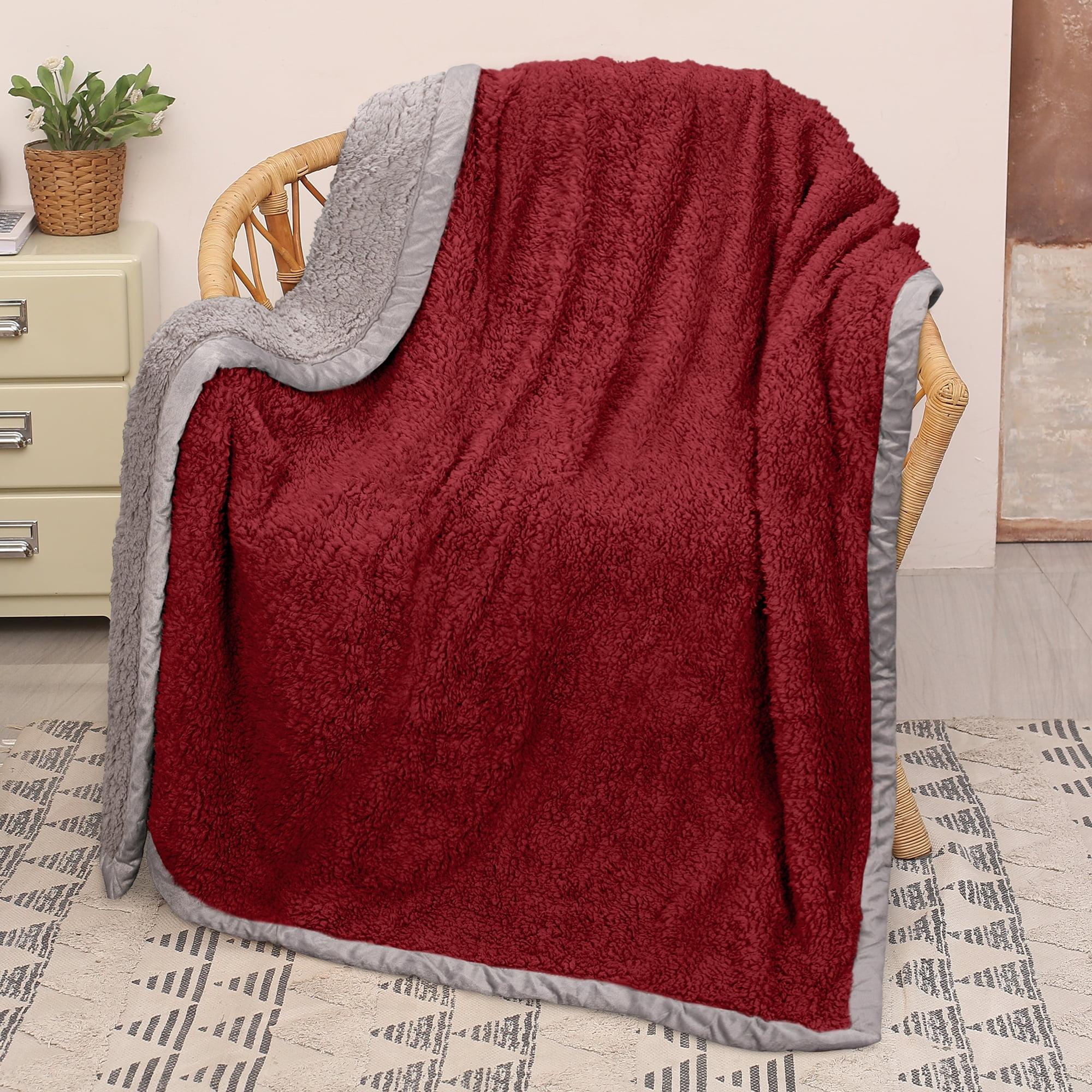 Catalonia Reversible Wine and Gray Sherpa Throw Blanket, 50x60 Inches