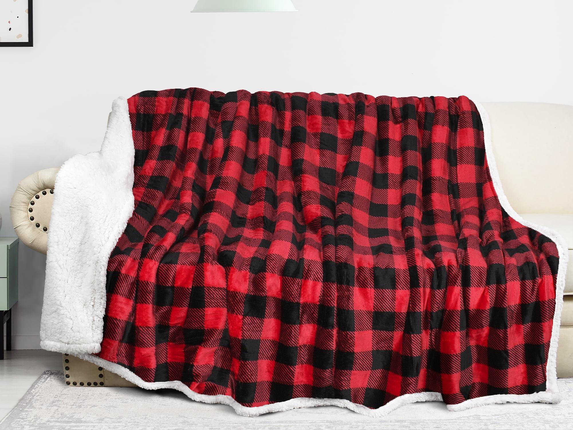 Catalonia Velvety Fleece Blanket Throw, Super Soft Warm Fleece Plush Bed Blanket, 60"x80", Winter Caring Gift, Christmas Gift, Red Plaid
