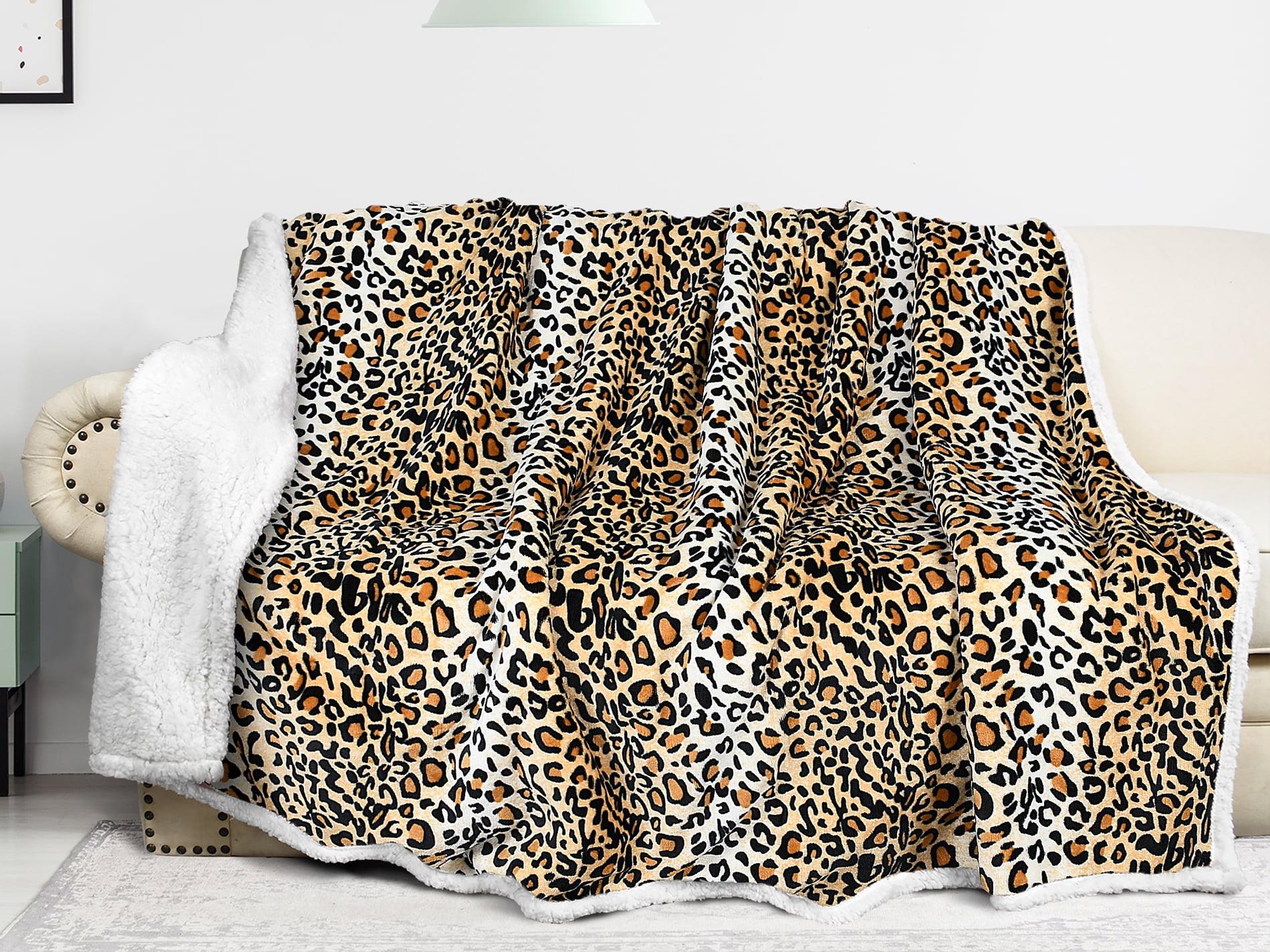 Catalonia Cheetah Sherpa Fleece Blanket, 60"x80", Reversible Plush Throw