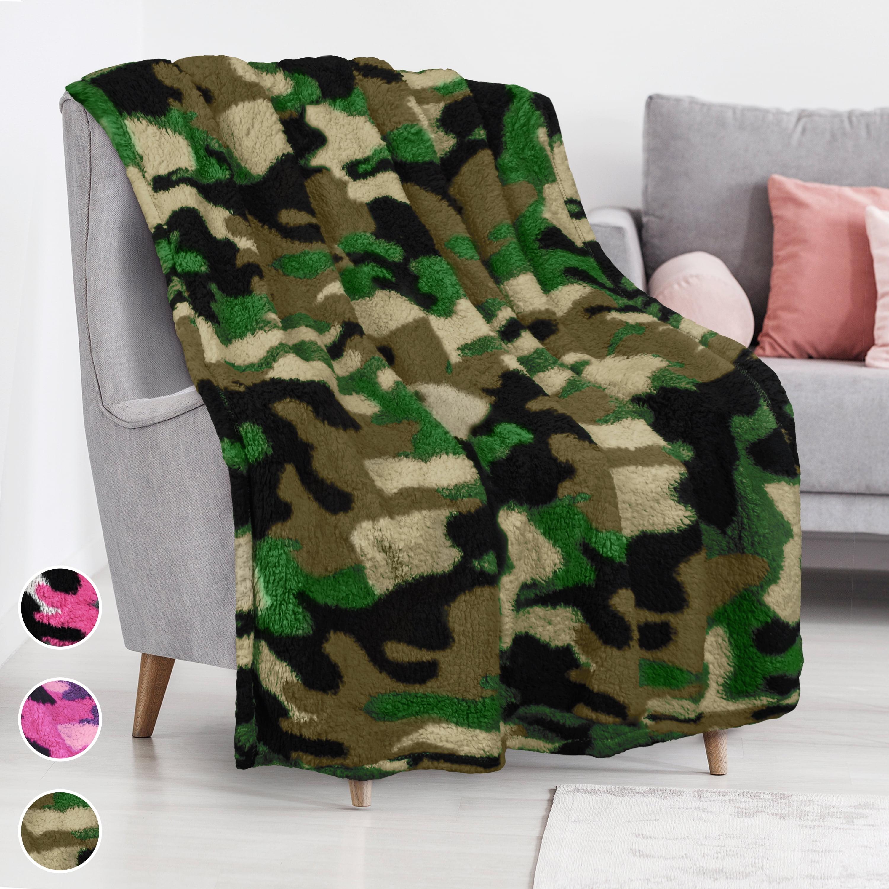 Catalonia Catalonia Camo Sherpa Throw Blanket, Fuzzy Snuggle Blanket for Camping Traveling Couch Bed, 50x60 inches