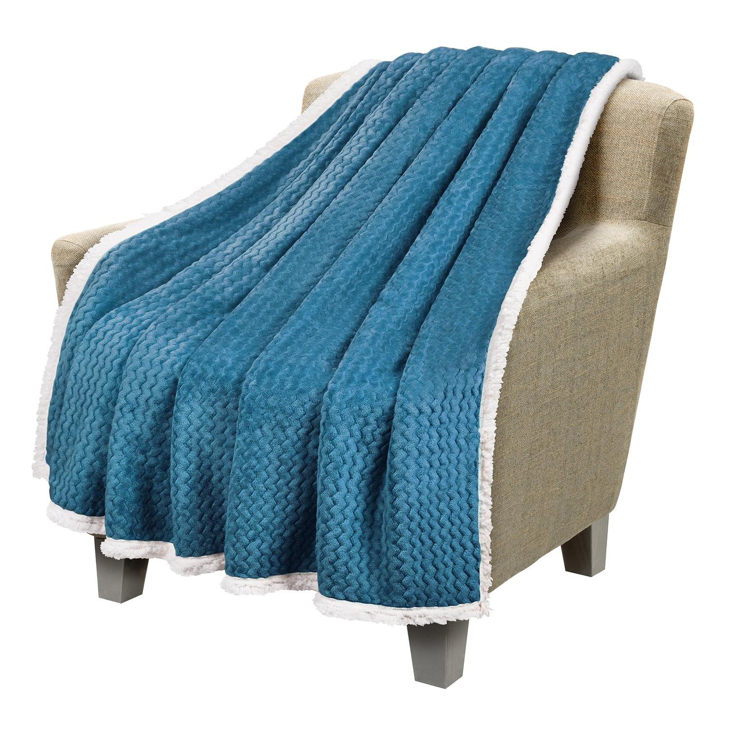 Blue and White Reversible Sherpa Fleece Throw Blanket