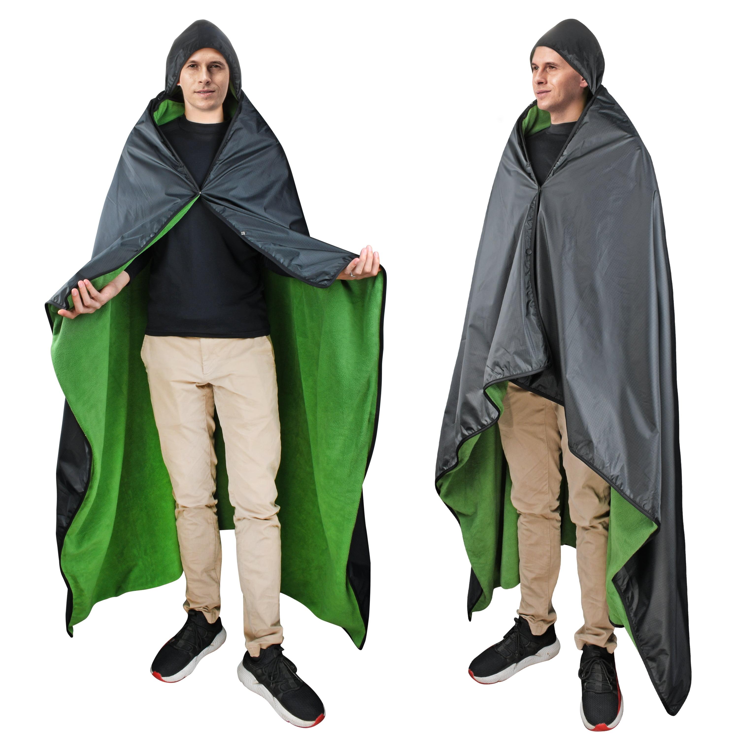 Catalonia Waterproof Outdoor Blanket for Cold Weather, Windproof Stadium Blankets for Sport Events, Wearable Weatherproof Blanket, Green