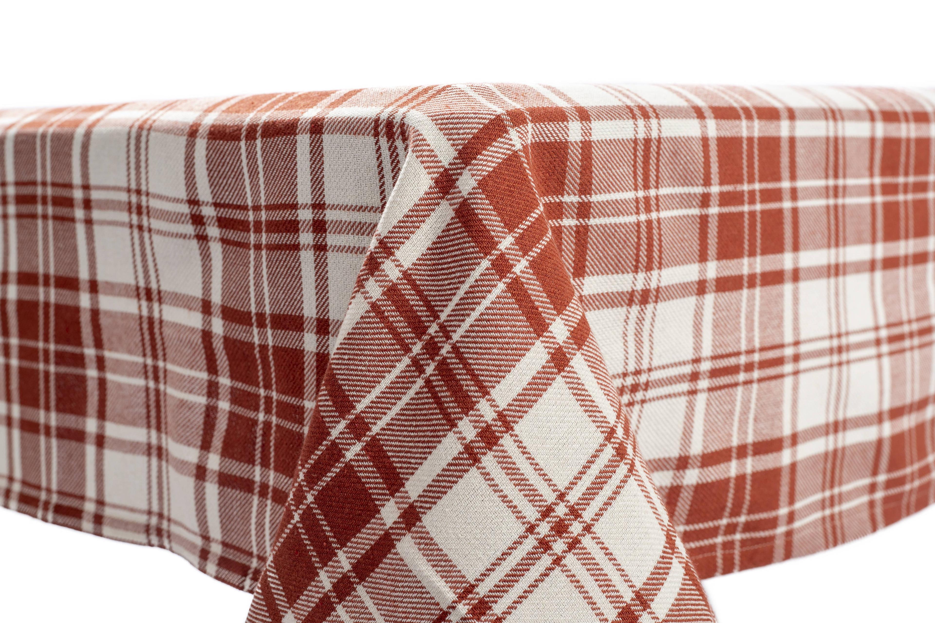 Catania Red and White Plaid Cotton Tablecloth 52" x 70"