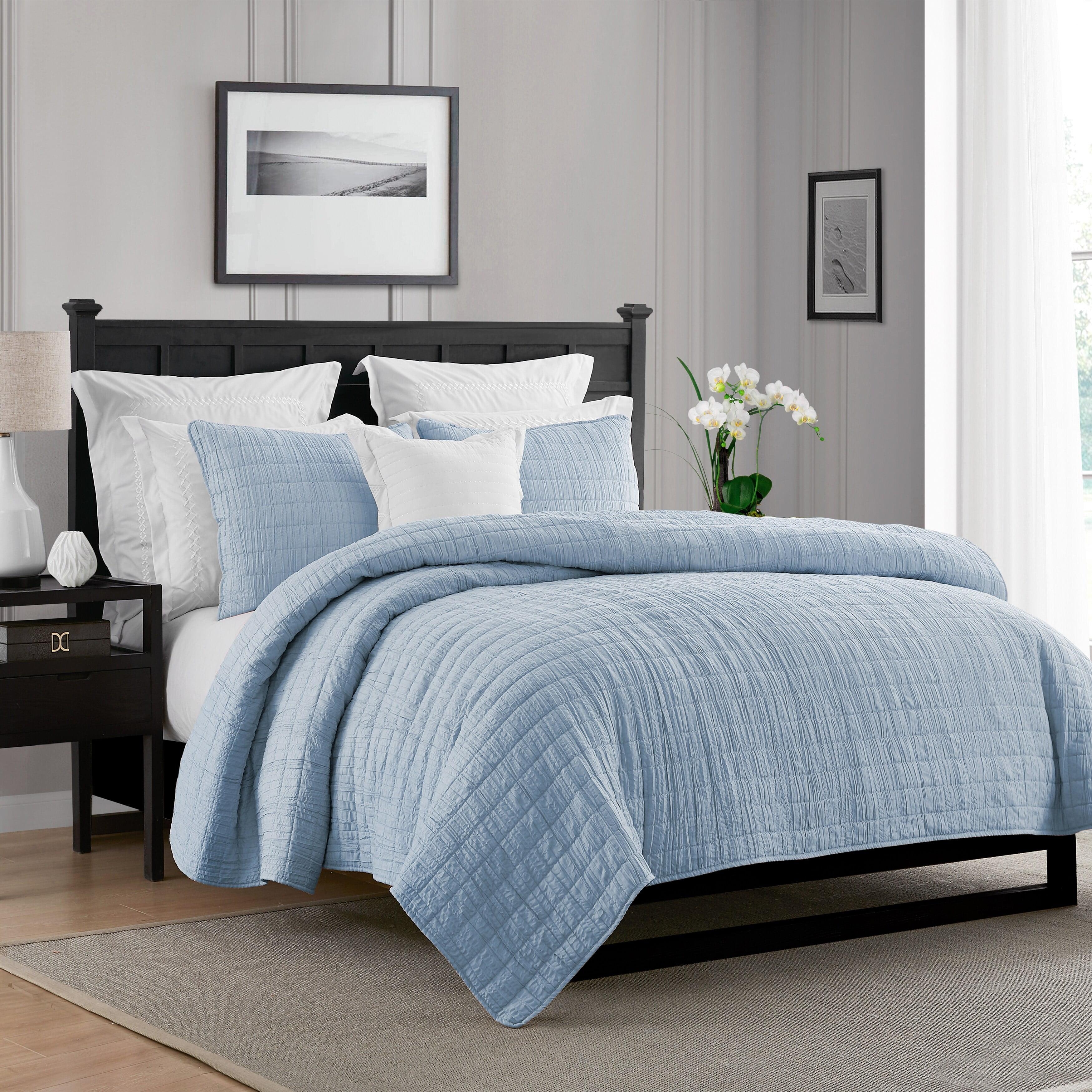 Swift Home Ultra Soft Crinkle Washed Microfiber 3-Piece Quilt Set