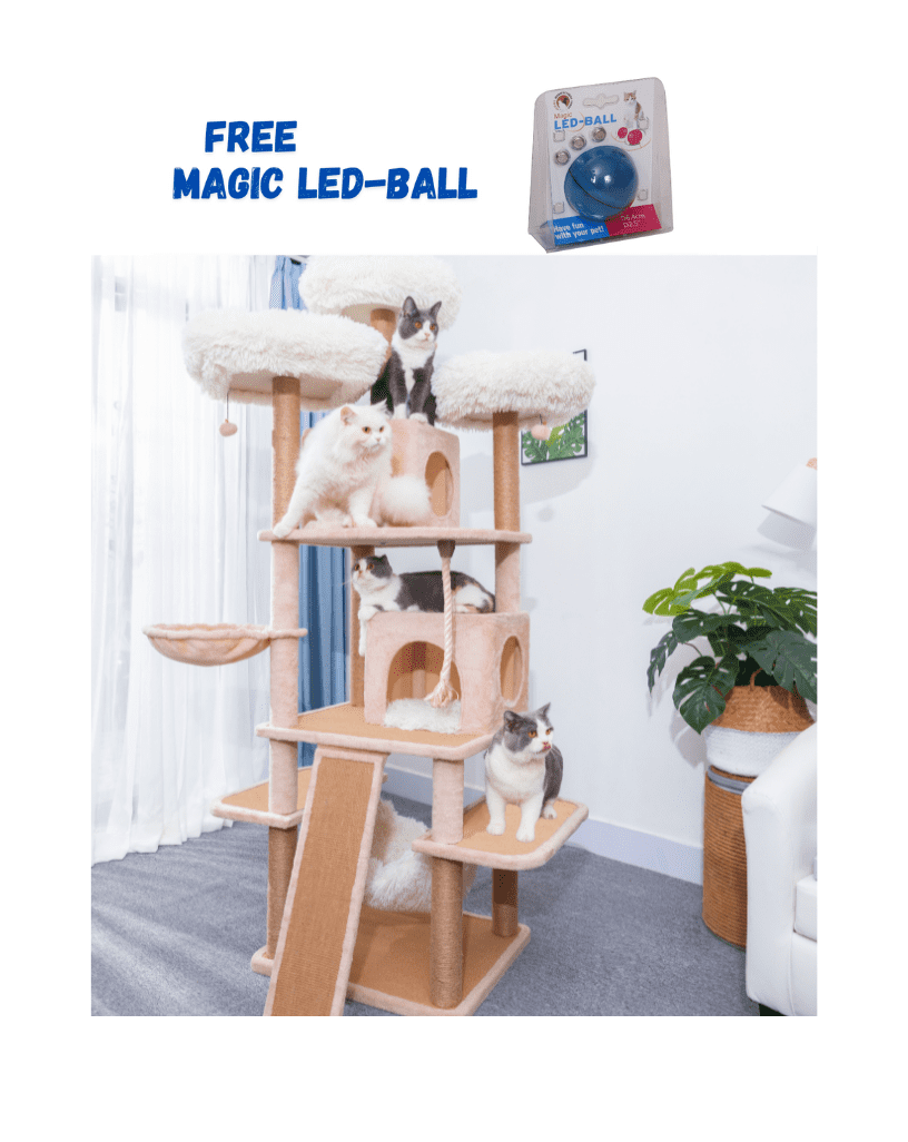 Beige 75" Freestanding Cat Tree with Sisal Posts and Faux Fur Perches