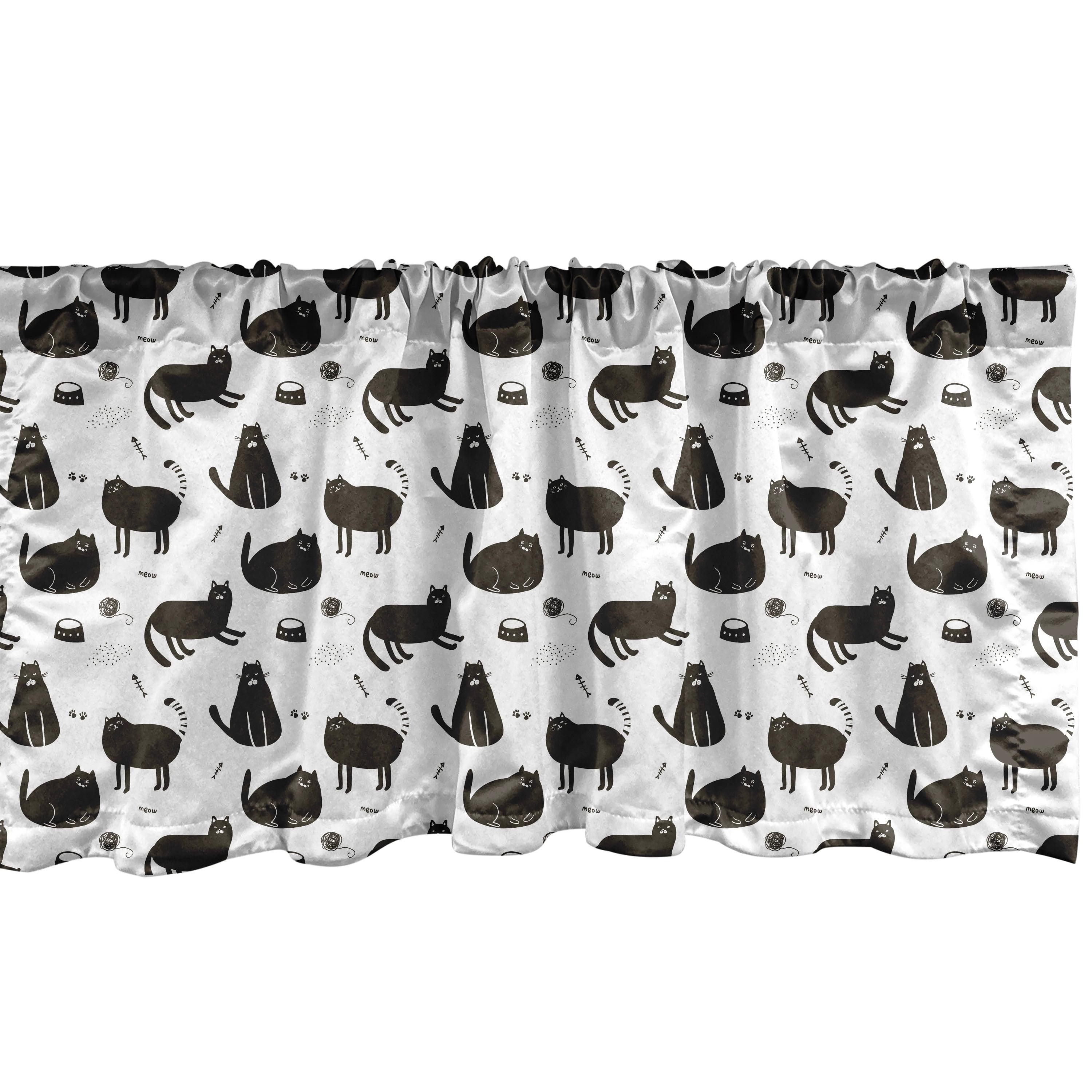 Ambesonne Cats Valance Pack of 2 Grumpy Funny Kitty Pattern  Dark Brown and White