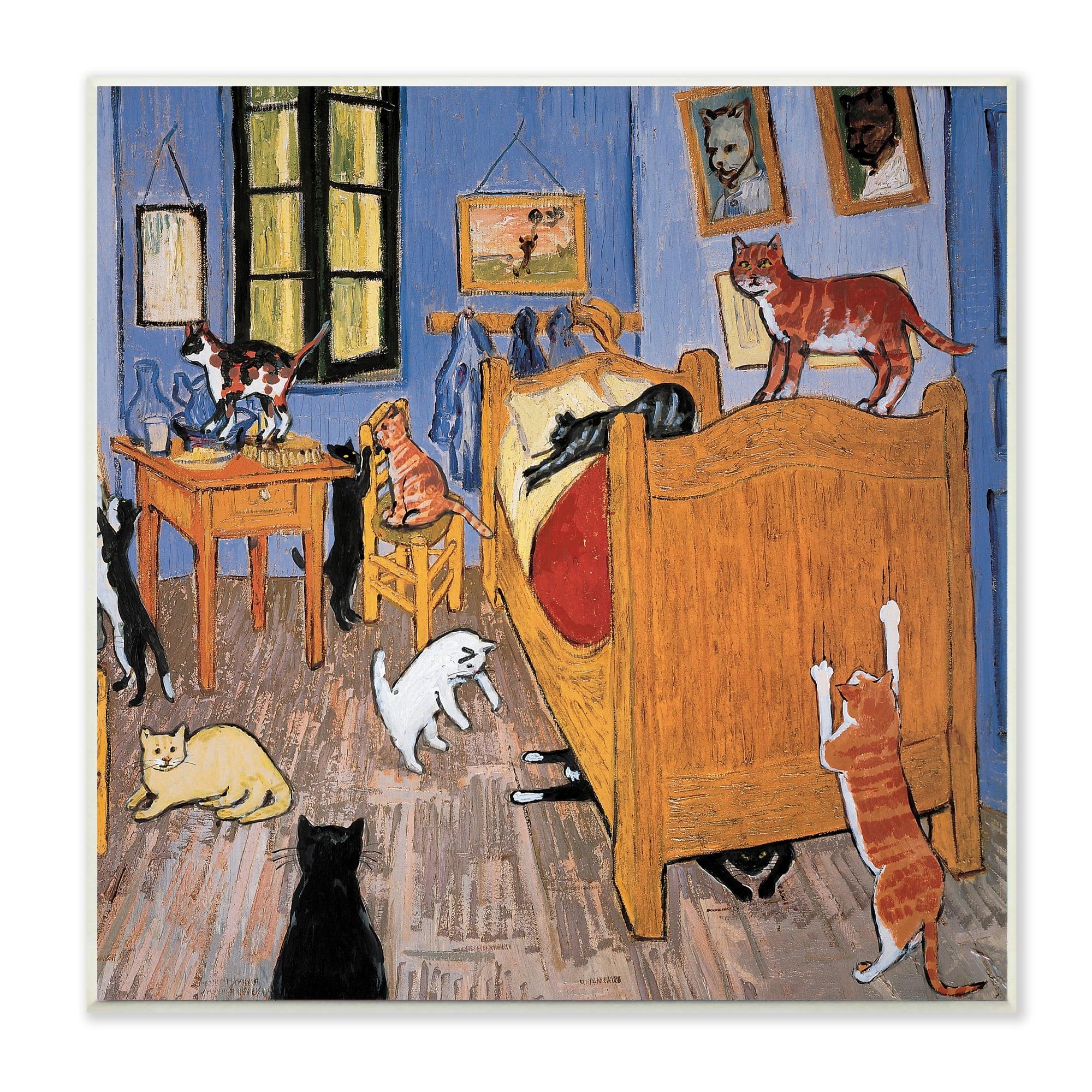 Stupell Industries Cats in Bedroom Classics Parody, 12" x 12"
