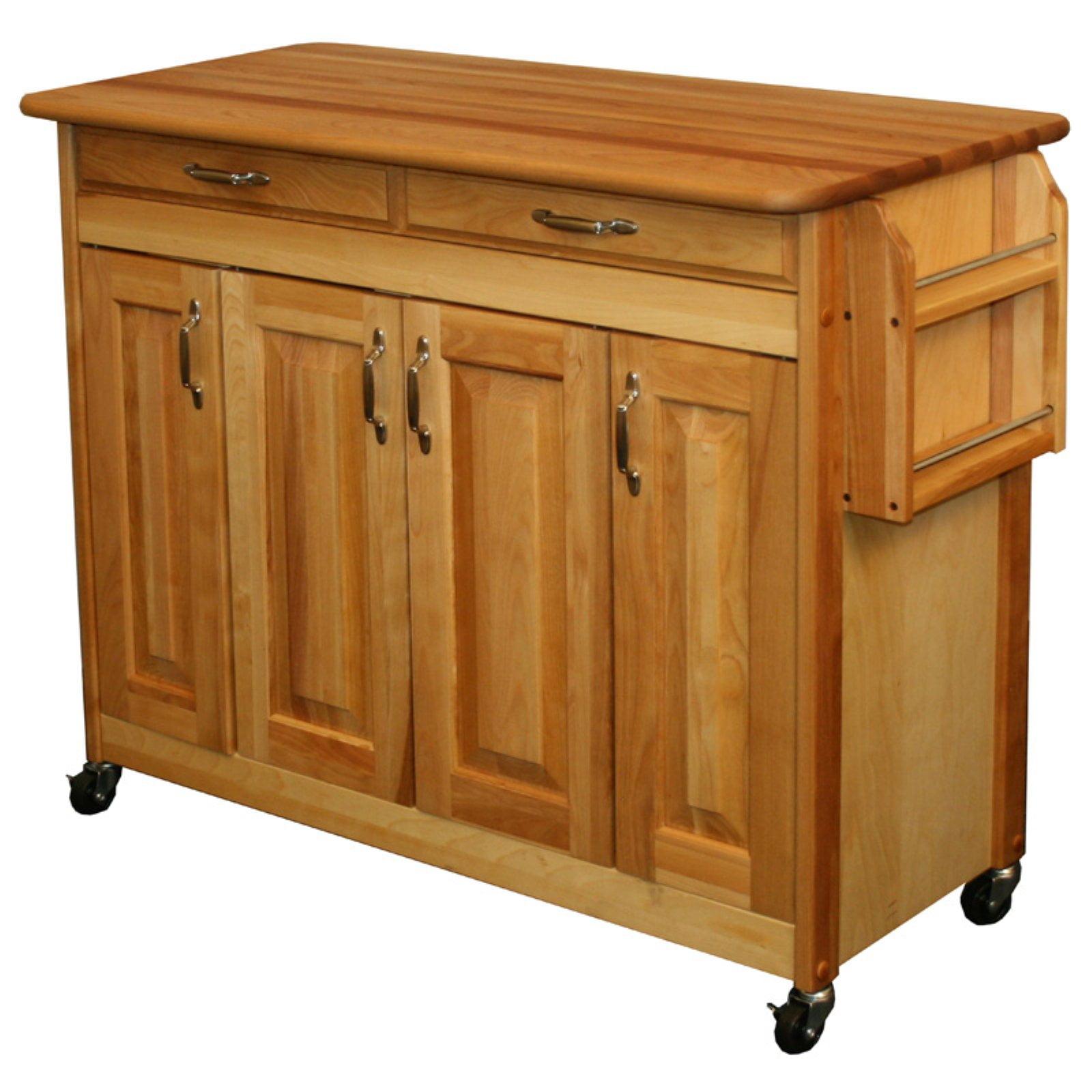 Classic Birch Butcher Block Island with Adjustable Shelves and Casters