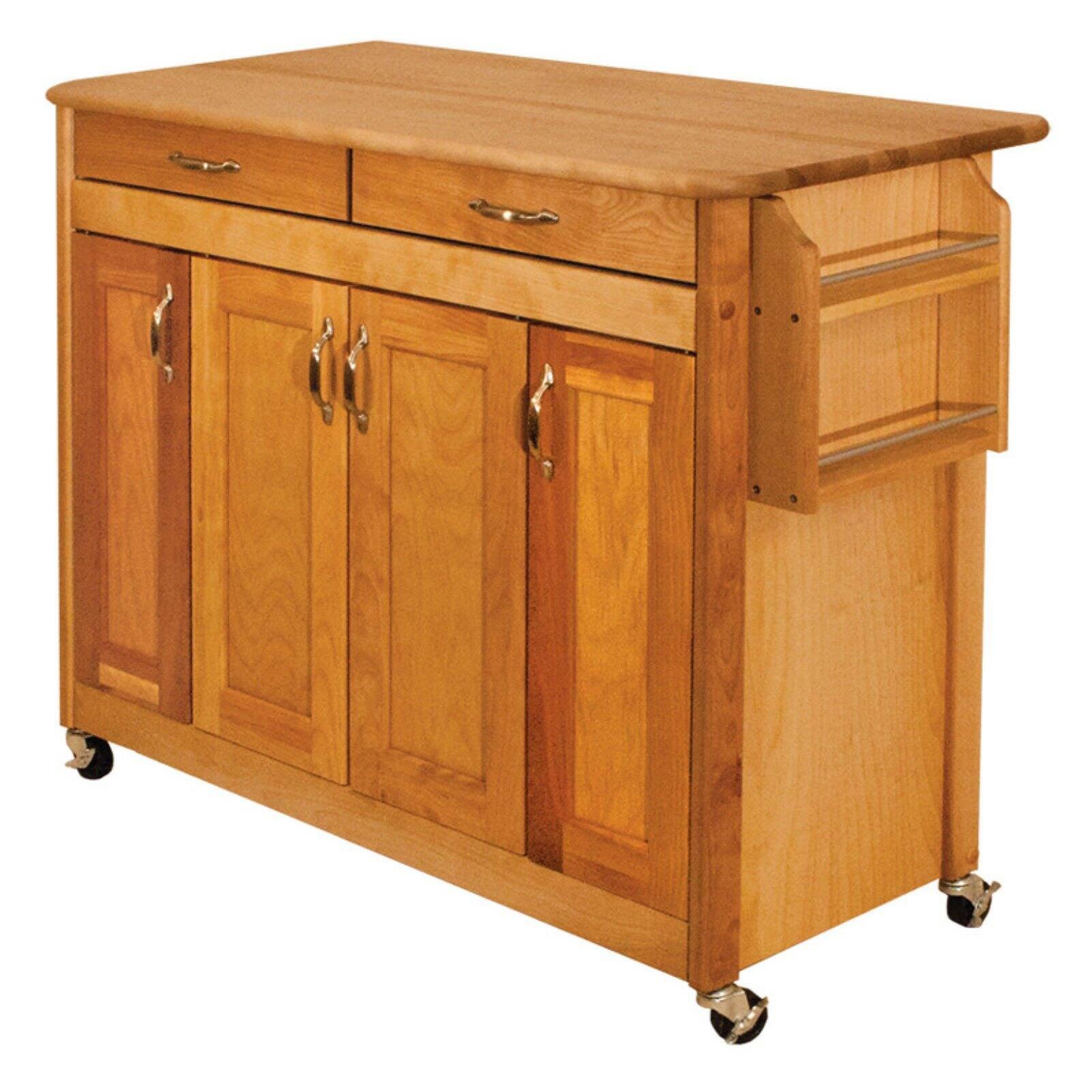 Country Kitchen Birch Butcher Block Cart with Spice Rack and Storage