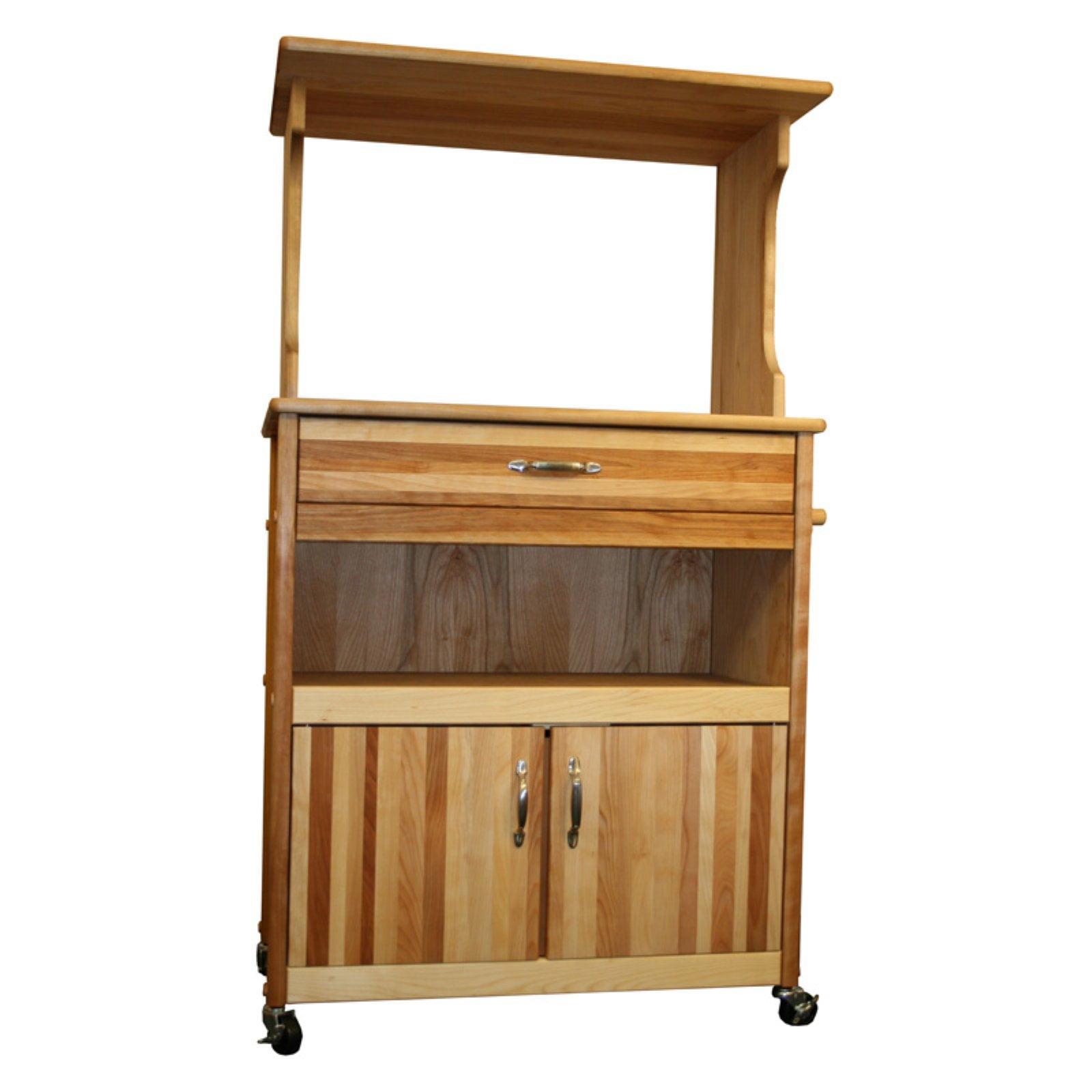 Natural Wood Butcher Block Microwave Cart with Storage