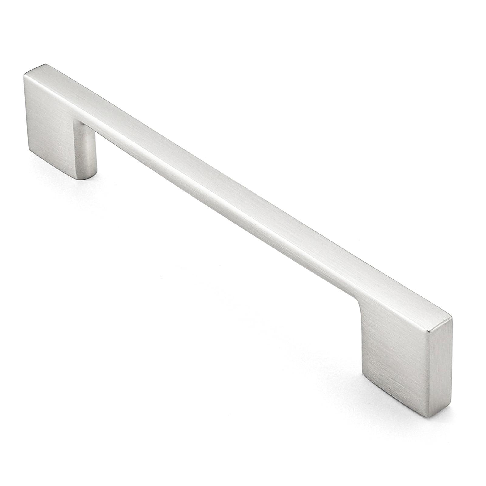 Cauldham Solid Kitchen Cabinet Pulls Handles (5" Hole Centers) - Modern Thin Profile Drawer/Door Hardware - Style M255 - Satin Nickel - 5 Pack