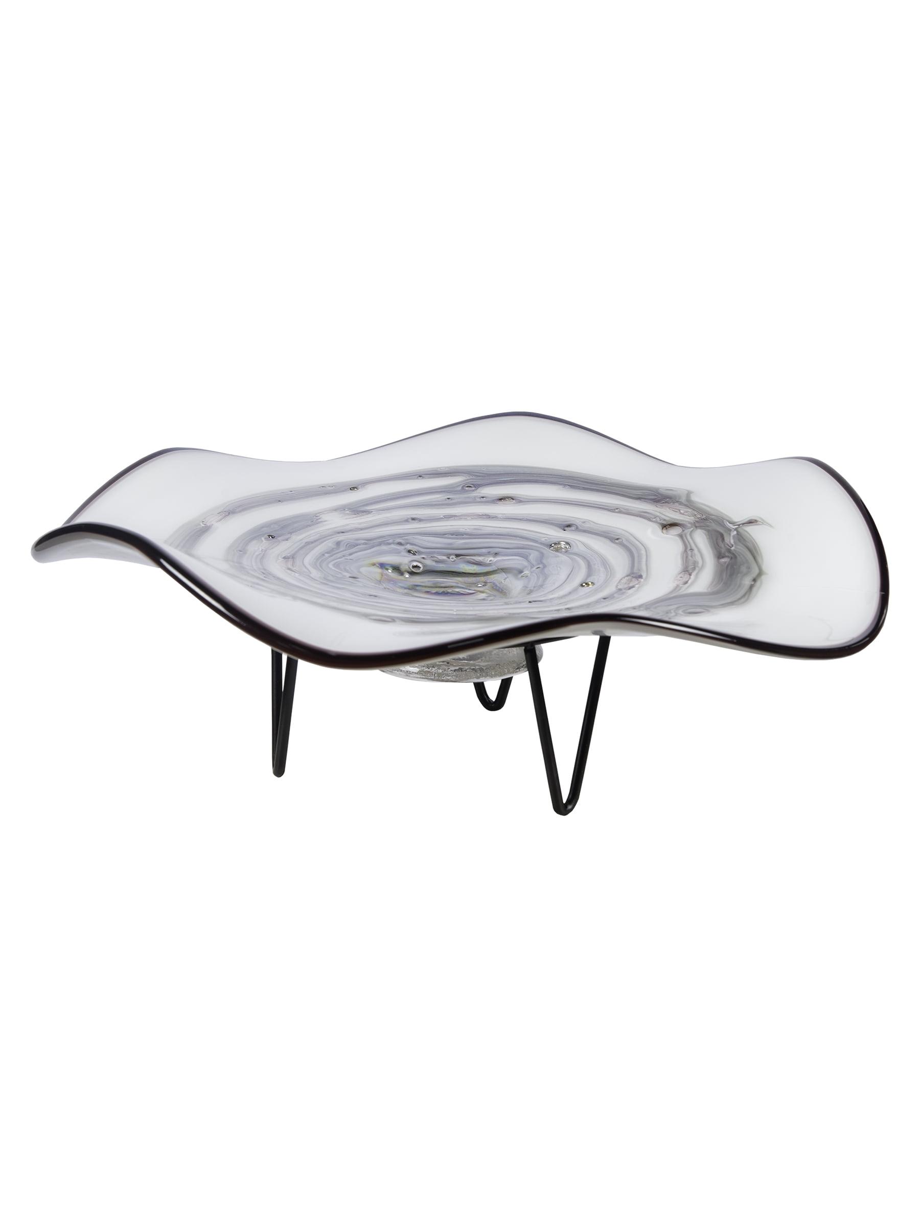 Cavalier White Grey 18" Wide Hand Blown Art Glass Bowl With Stand