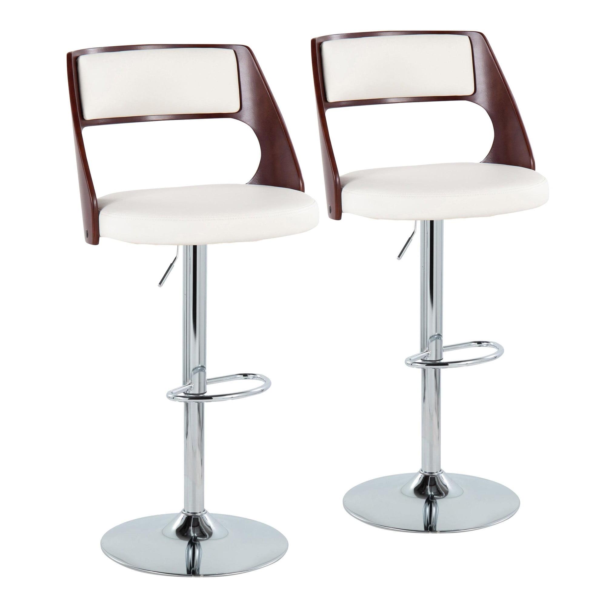 White Faux Leather Adjustable Swivel Barstool with Chrome and Wood