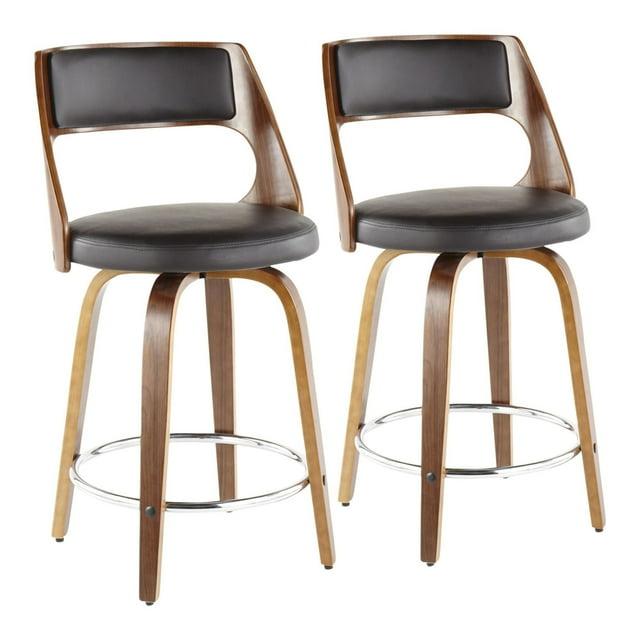 Set of 2 Cecina Upholstered Counter Height Barstools Brown/Walnut - Lumisource: Chrome Footrest, Swivel Seat, Wood Frame