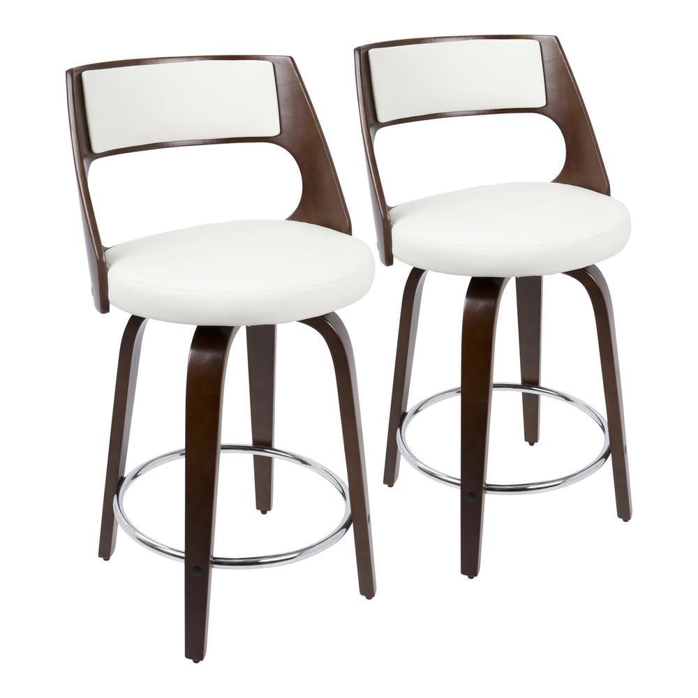 Set of 2 Cecina Upholstered Counter Height Barstools White/Cherry - Lumisource: Chrome Footrest, Swivel Seat, Wood Frame