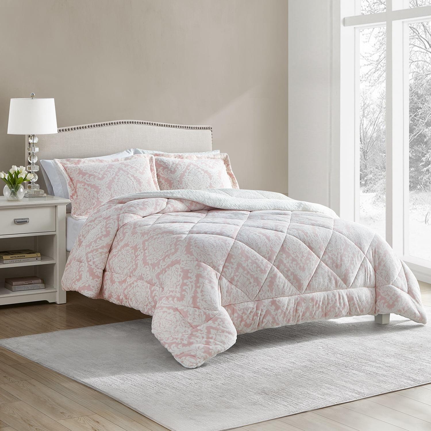 Ivory and Blush Reversible Microfiber Queen Comforter Set